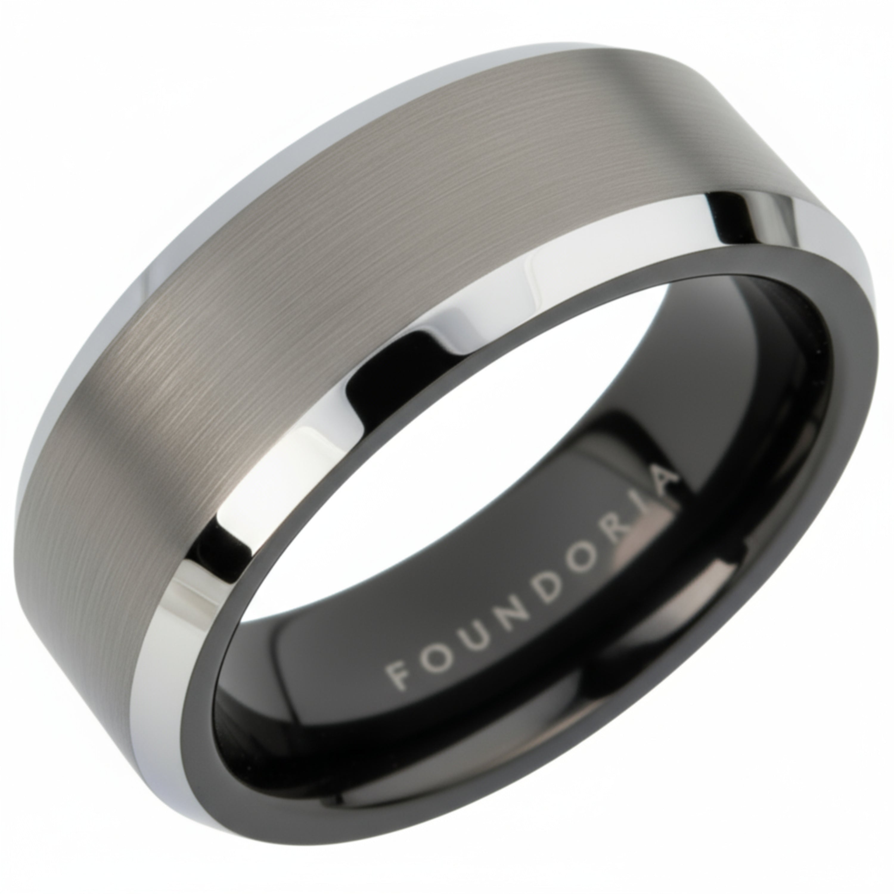 Argentis - Silver Tungsten Ring with Black Sleeve