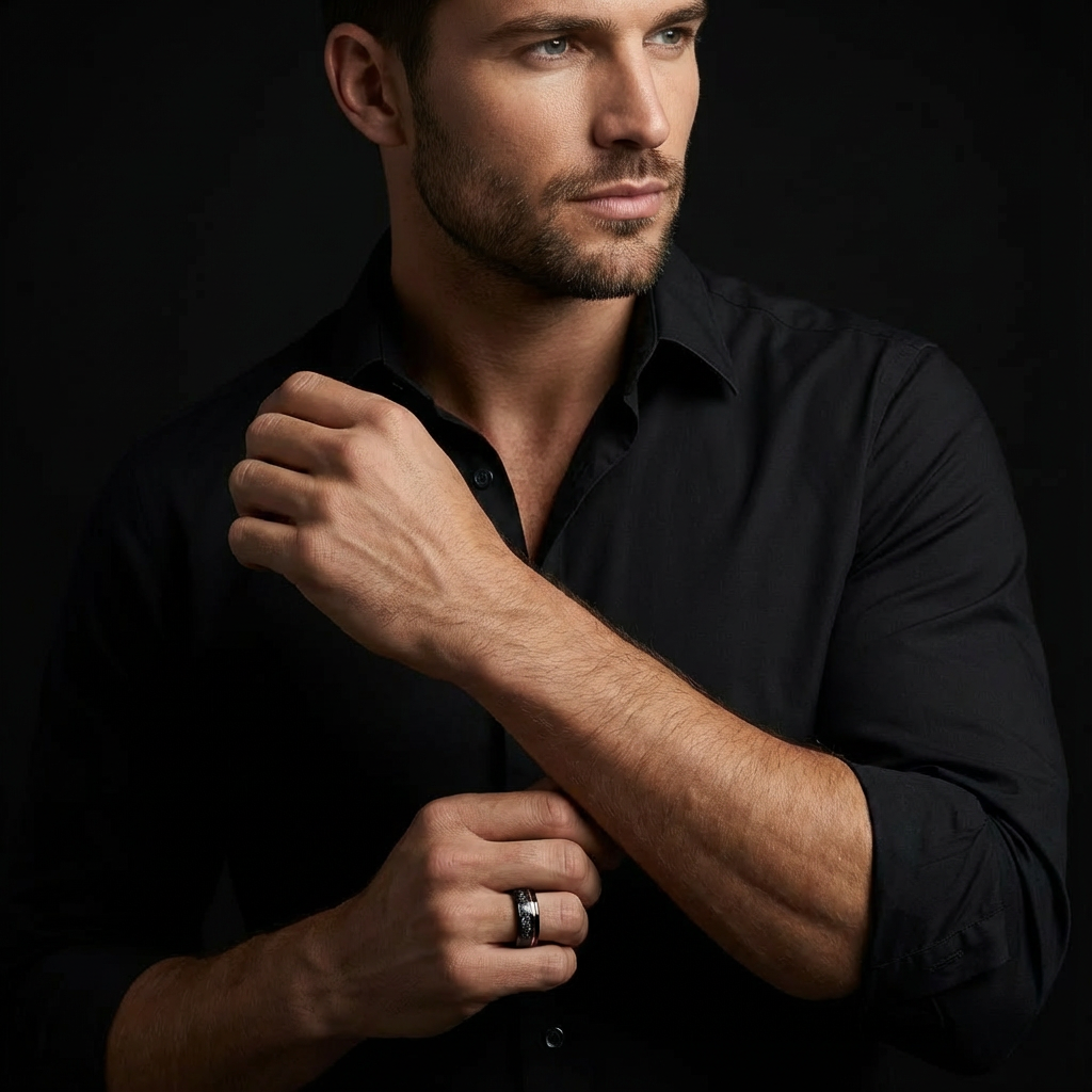 Umbra - Black Tungsten Ring with Rose Gold