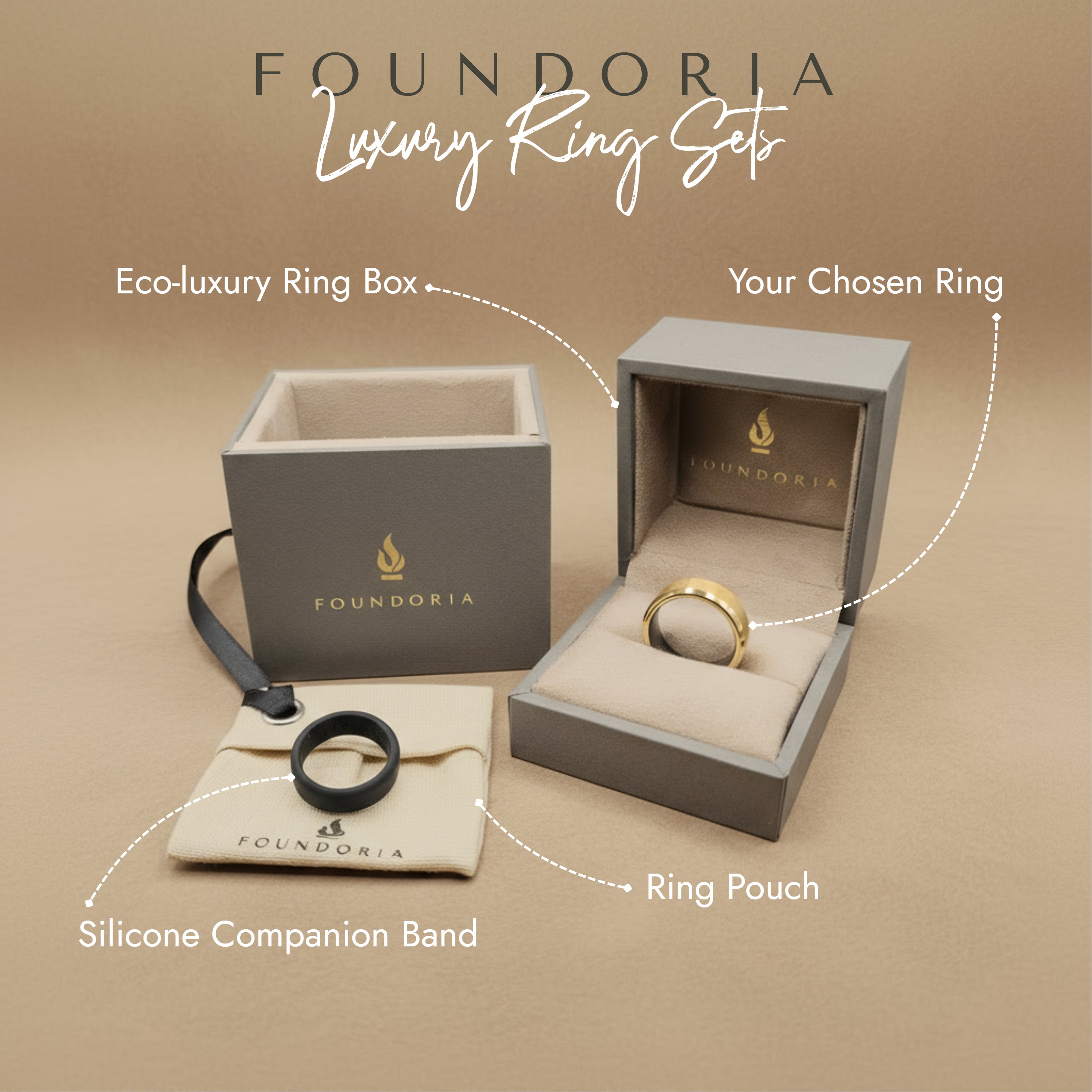 Aurion - 18K Gold Tungsten Ring with Black Sleeve