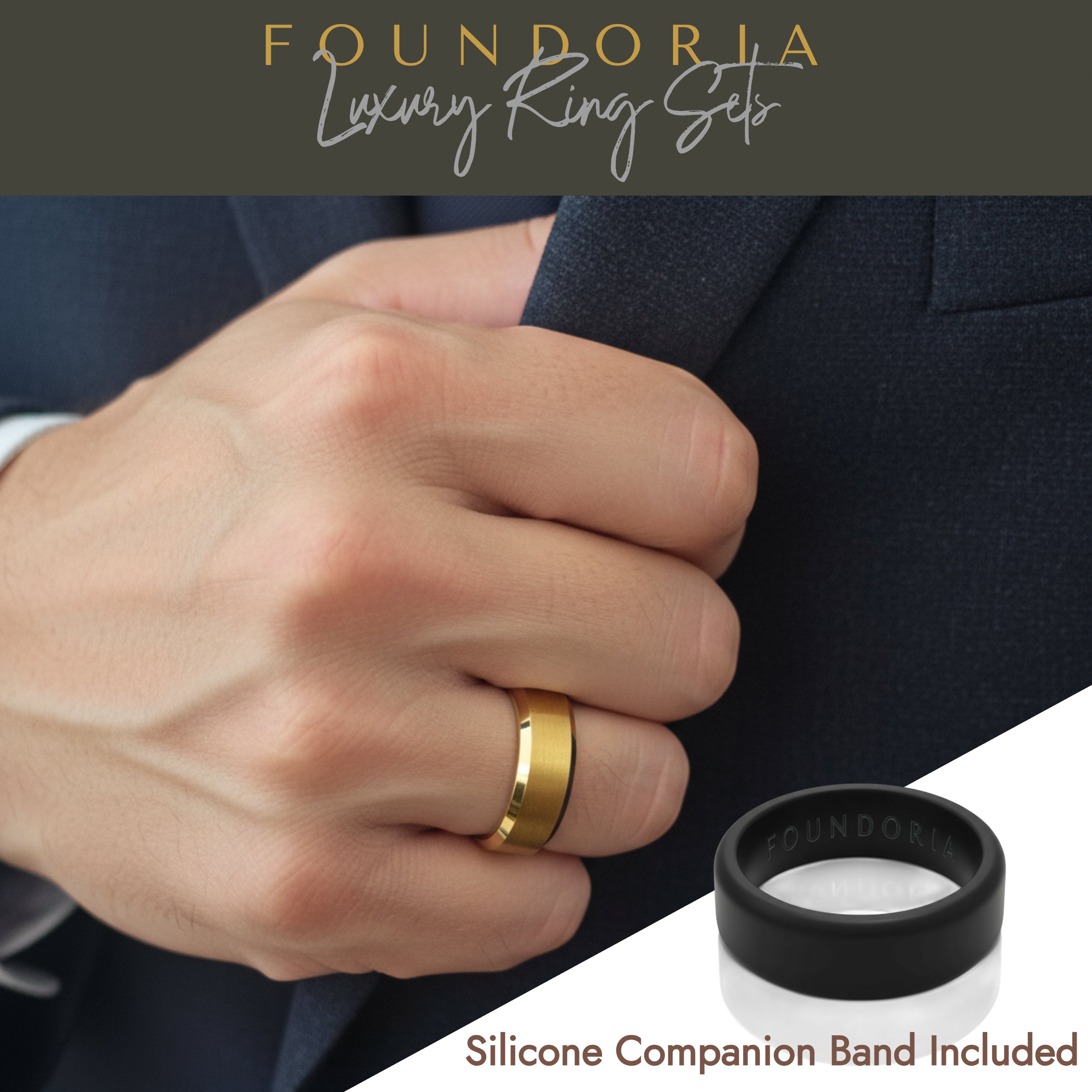 Aurion - 18K Gold Tungsten Ring with Black Sleeve