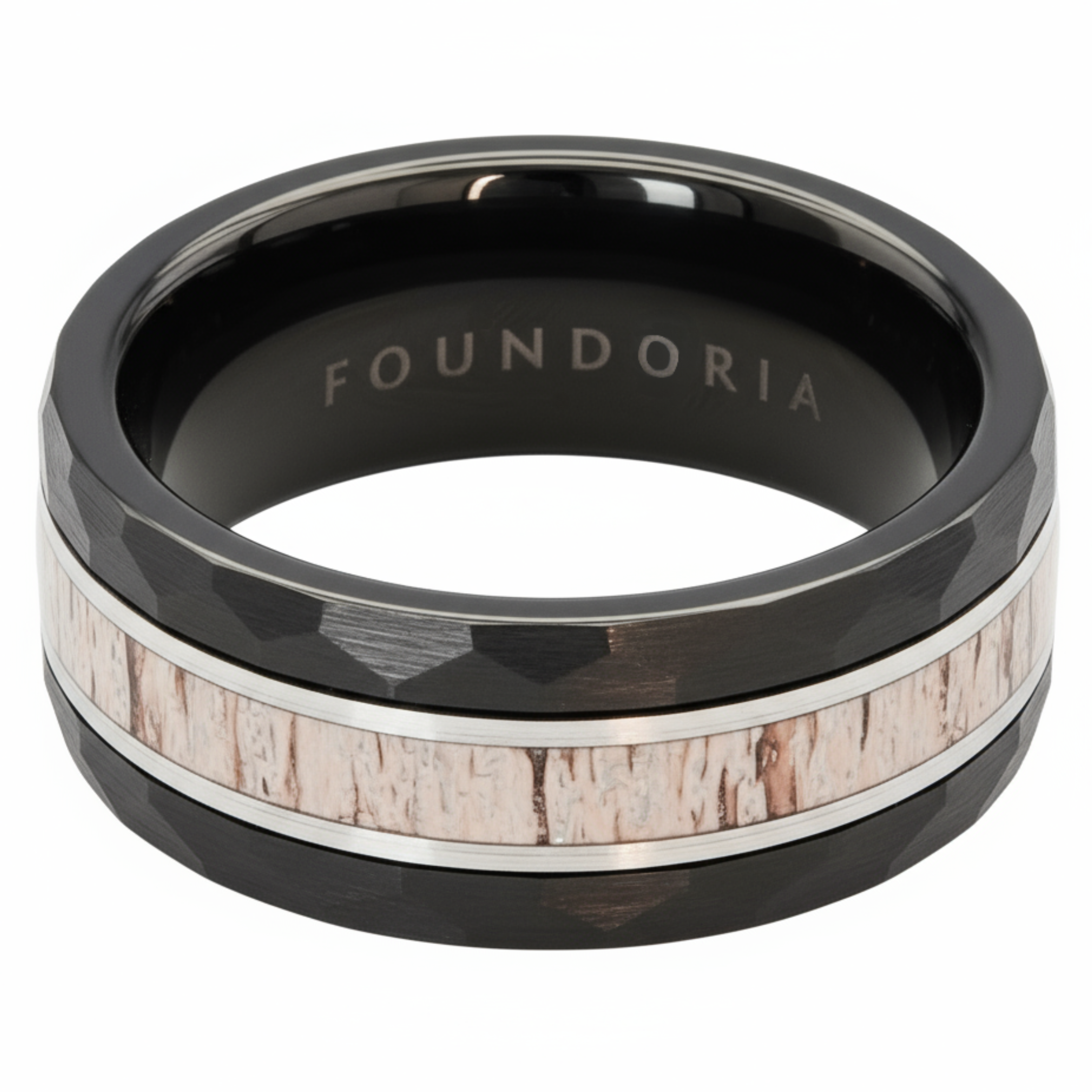 Staghorn - Black Tungsten Ring with Antler - Close Up | Foundoria