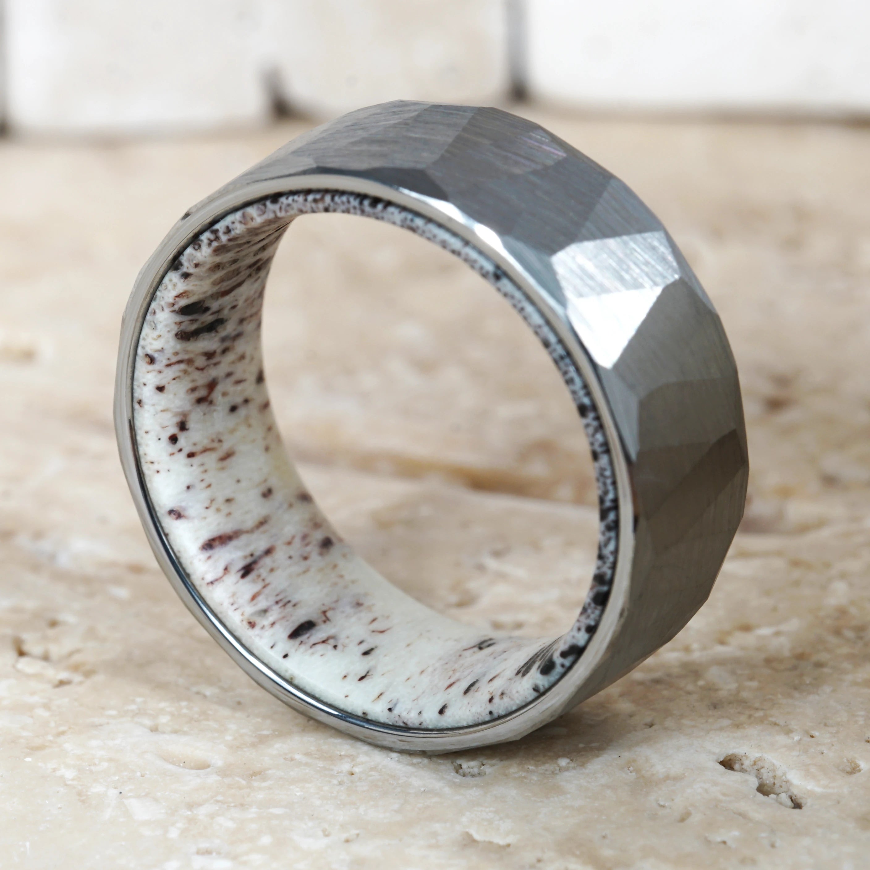 Cairn - Scottish Deer Antler Ring with Faceted Tungsten