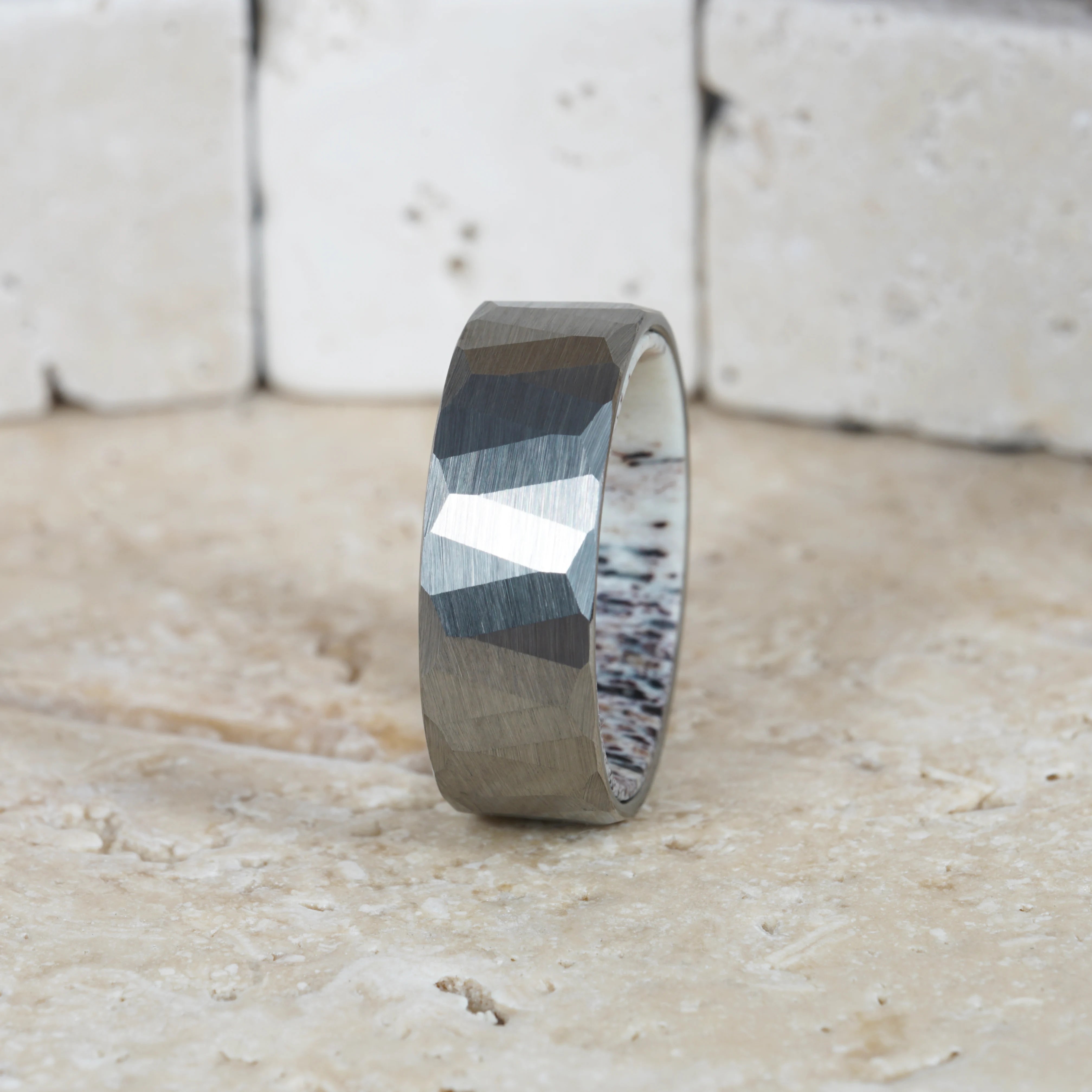 Cairn - Scottish Deer Antler Ring with Faceted Tungsten