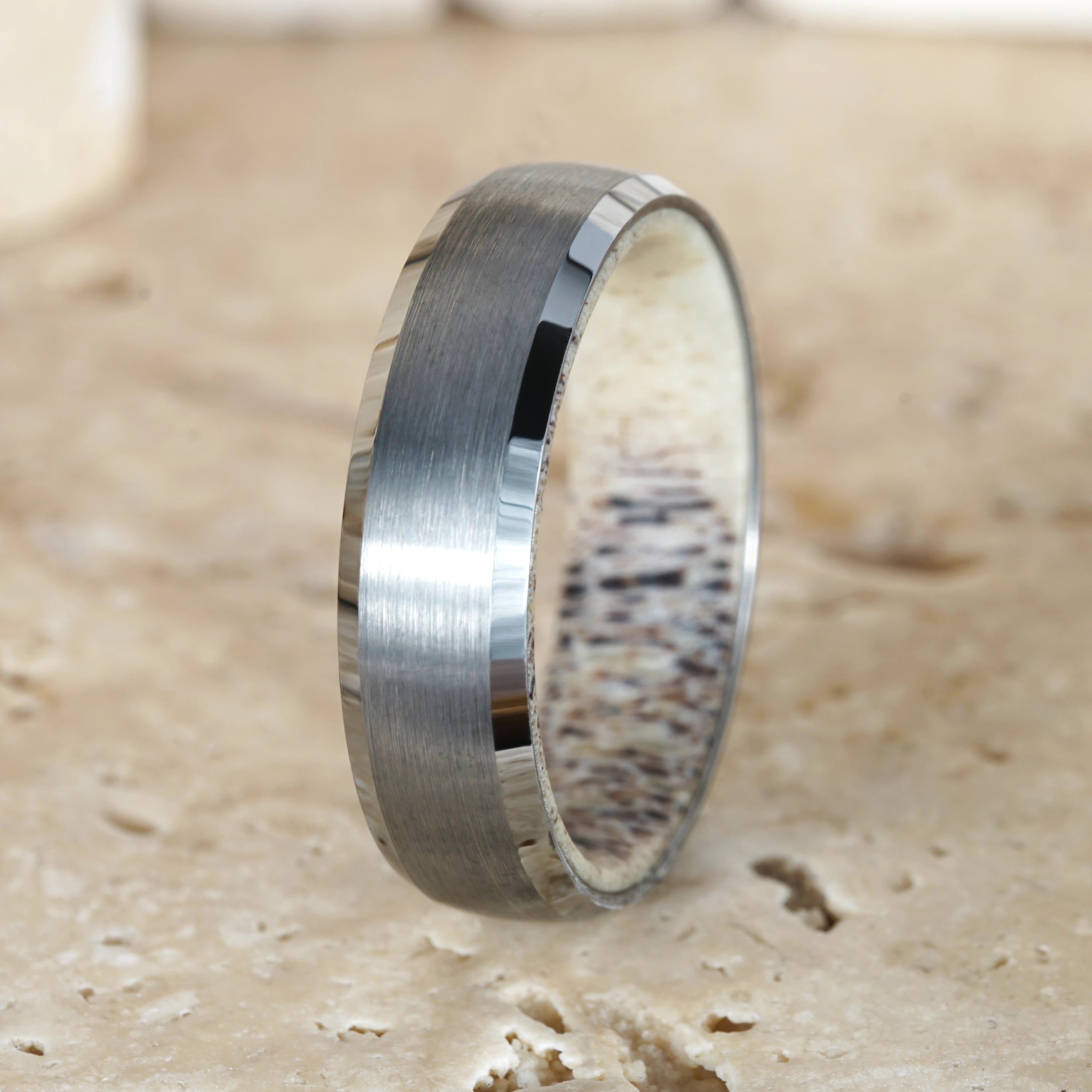 Skye - Bevelled Tungsten Ring with Scottish Deer Antler
