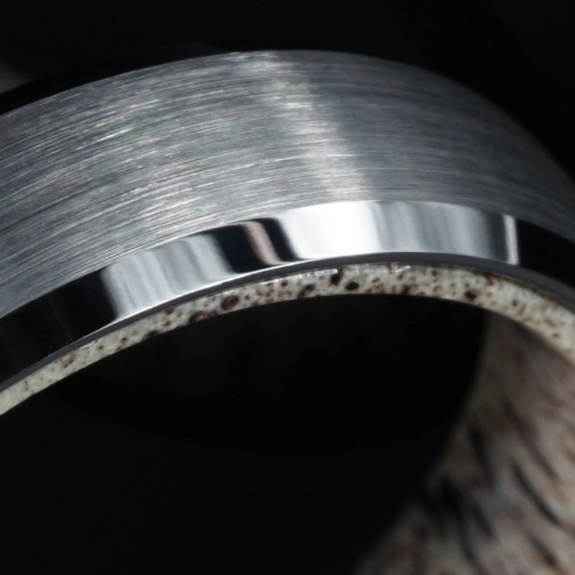 Skye - Bevelled Tungsten Ring with Scottish Deer Antler