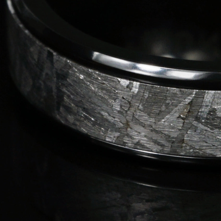 Erebus - Black Zirconium Ring with Meteorite Inlay