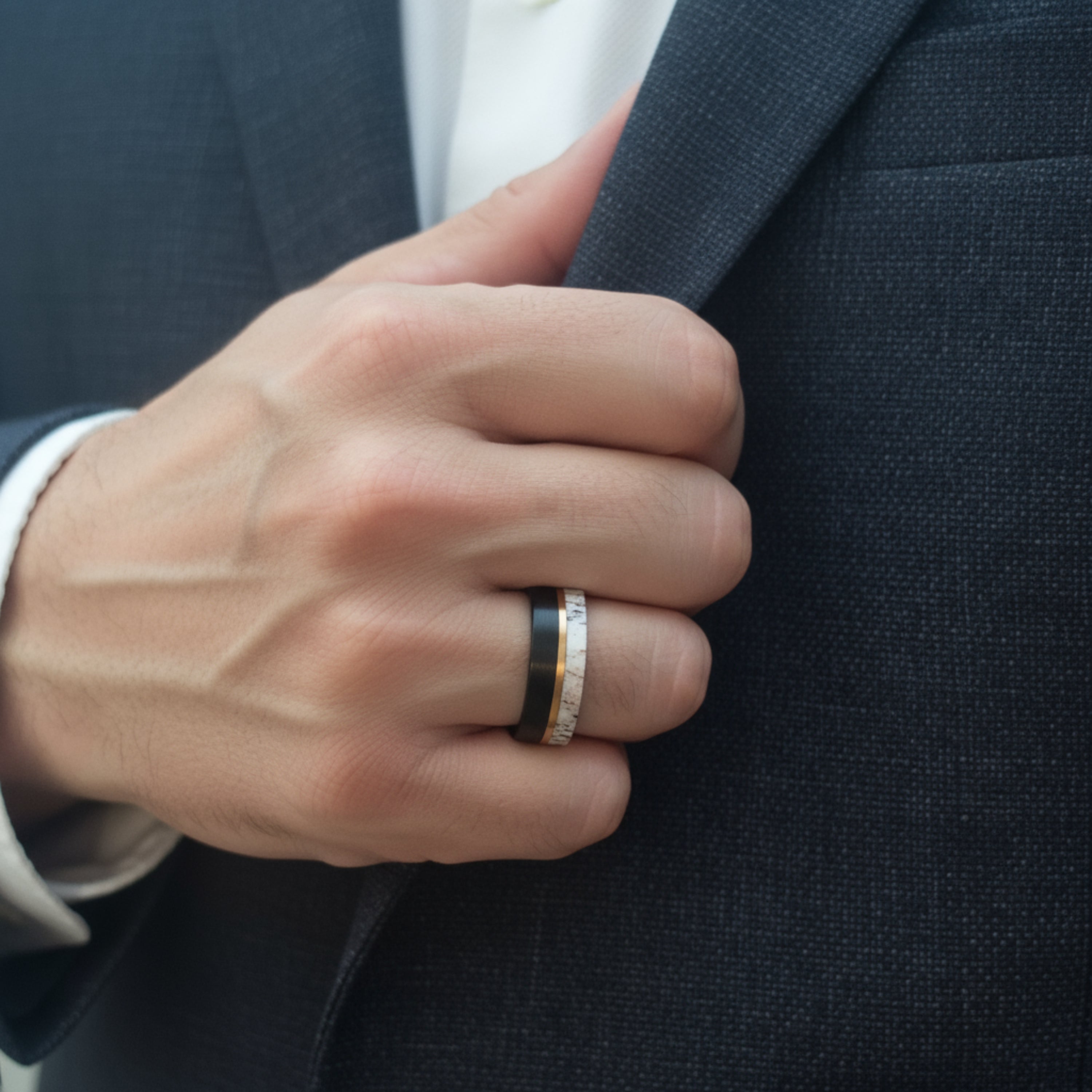 Antleris - Black Tungsten Ring with Wide Antler