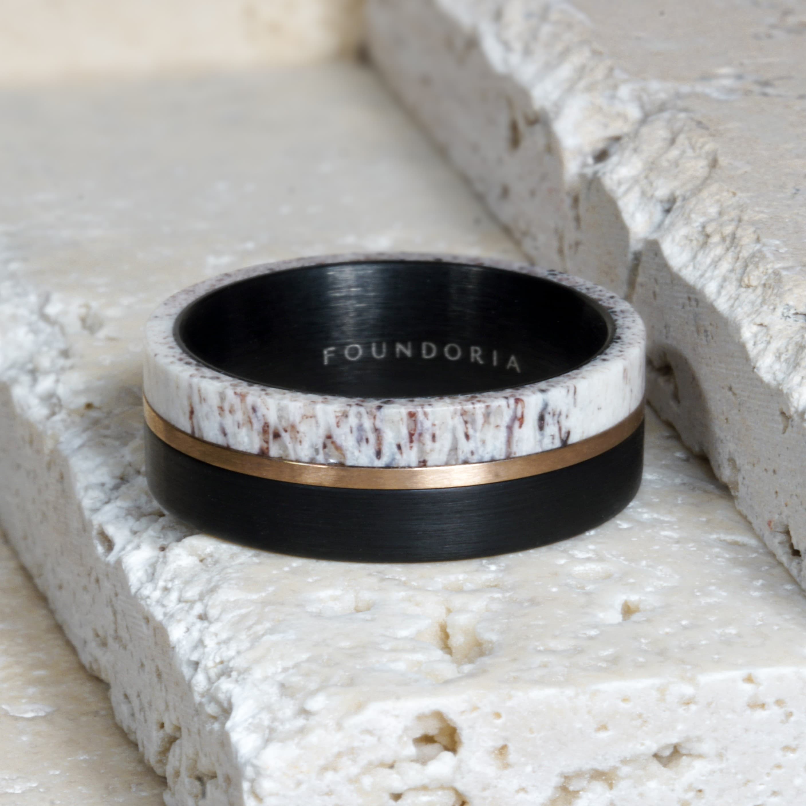 Tungsten Antler Ring - Brushed Black and Rose Gold