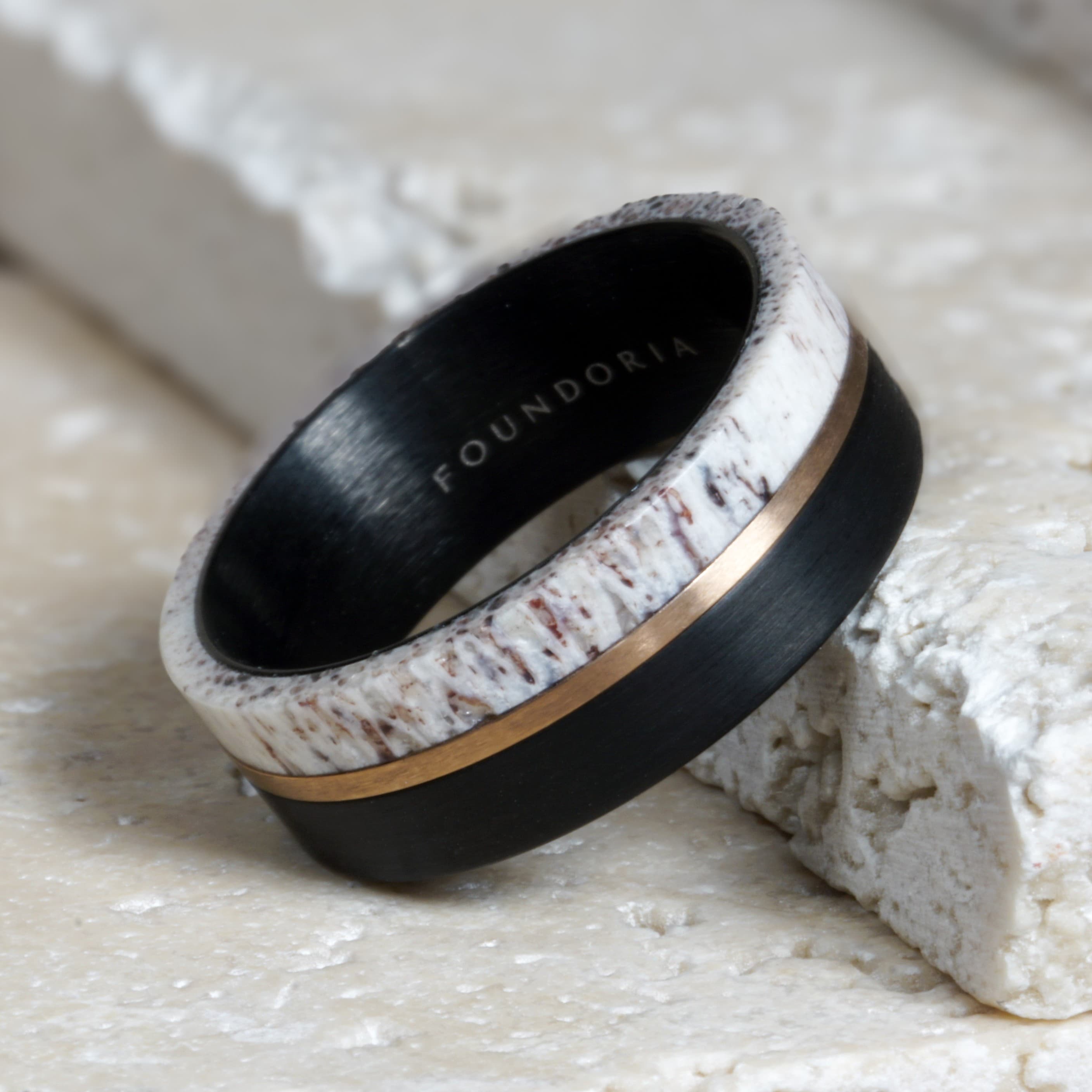 Antleris - Black Tungsten Ring with Wide Antler