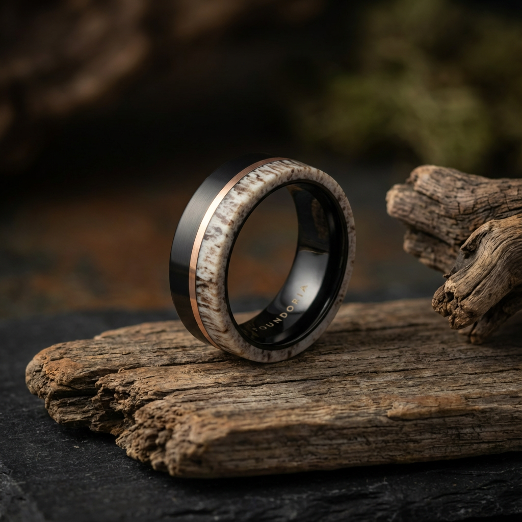 Antleris - Black Tungsten Ring with Wide Antler