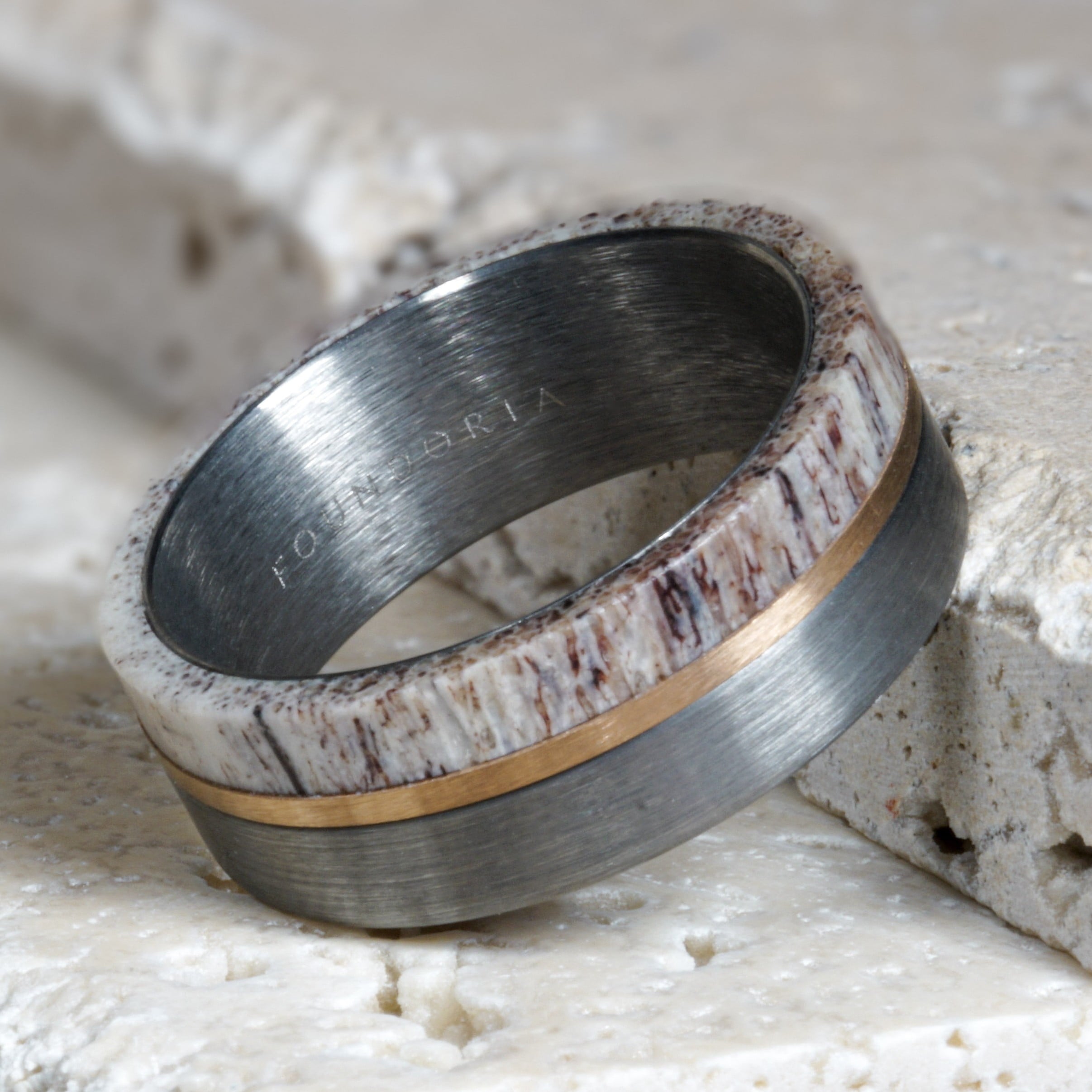 Antleris - Silver Tungsten Ring with Wide Antler