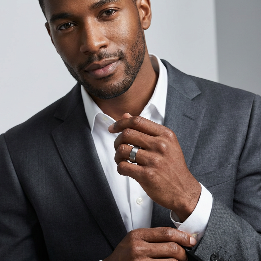 Argentis - Silver Tungsten Ring with Black Sleeve