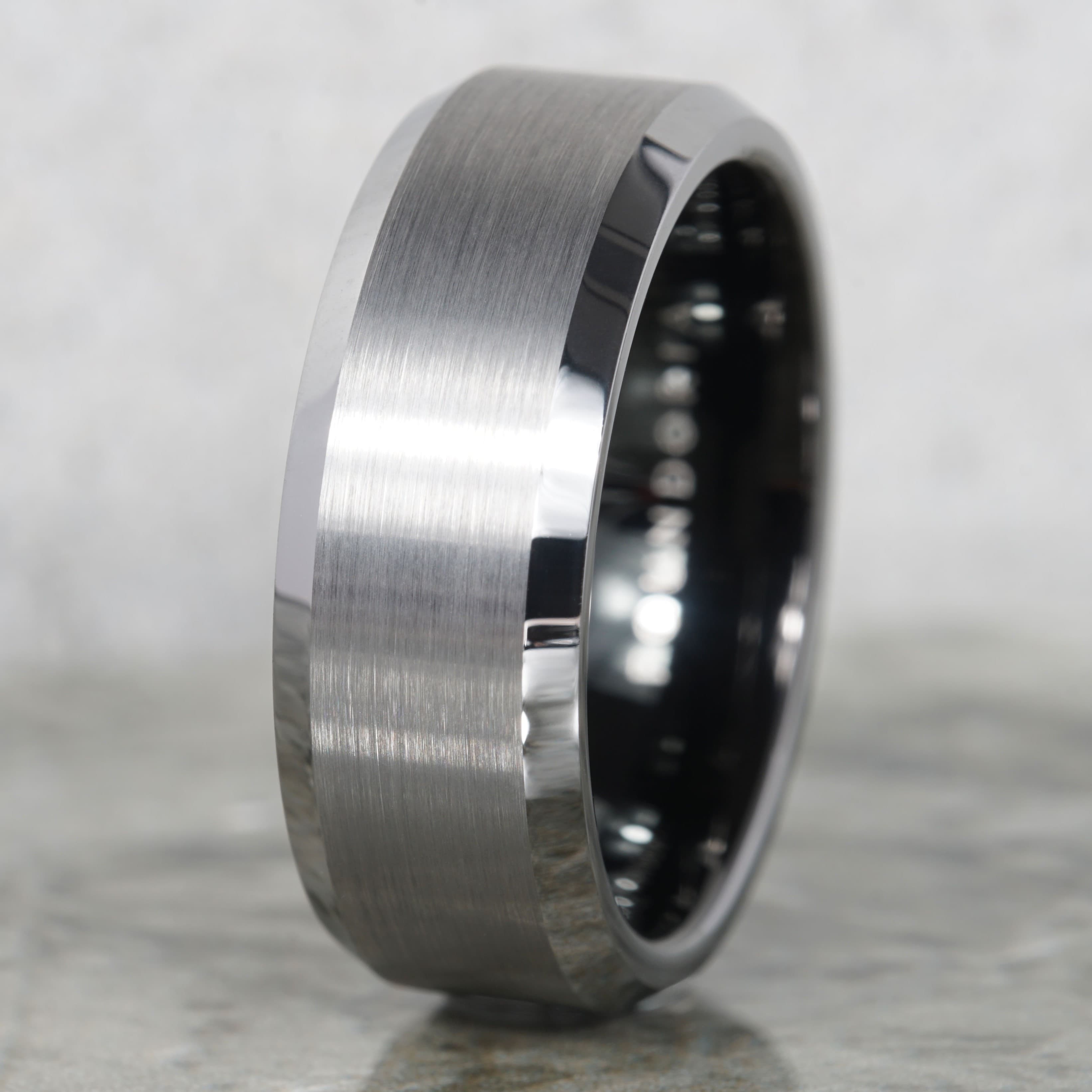 Argentis - Silver Tungsten Ring with Black Sleeve