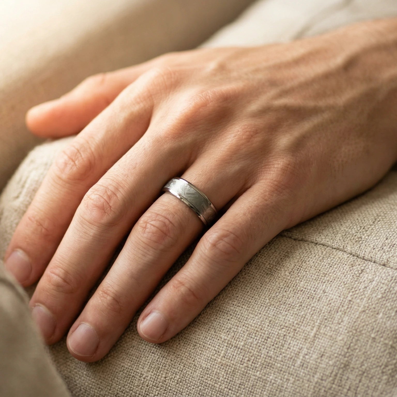 Astraeus 6mm Titanium Meteorite Ring - Hand Model