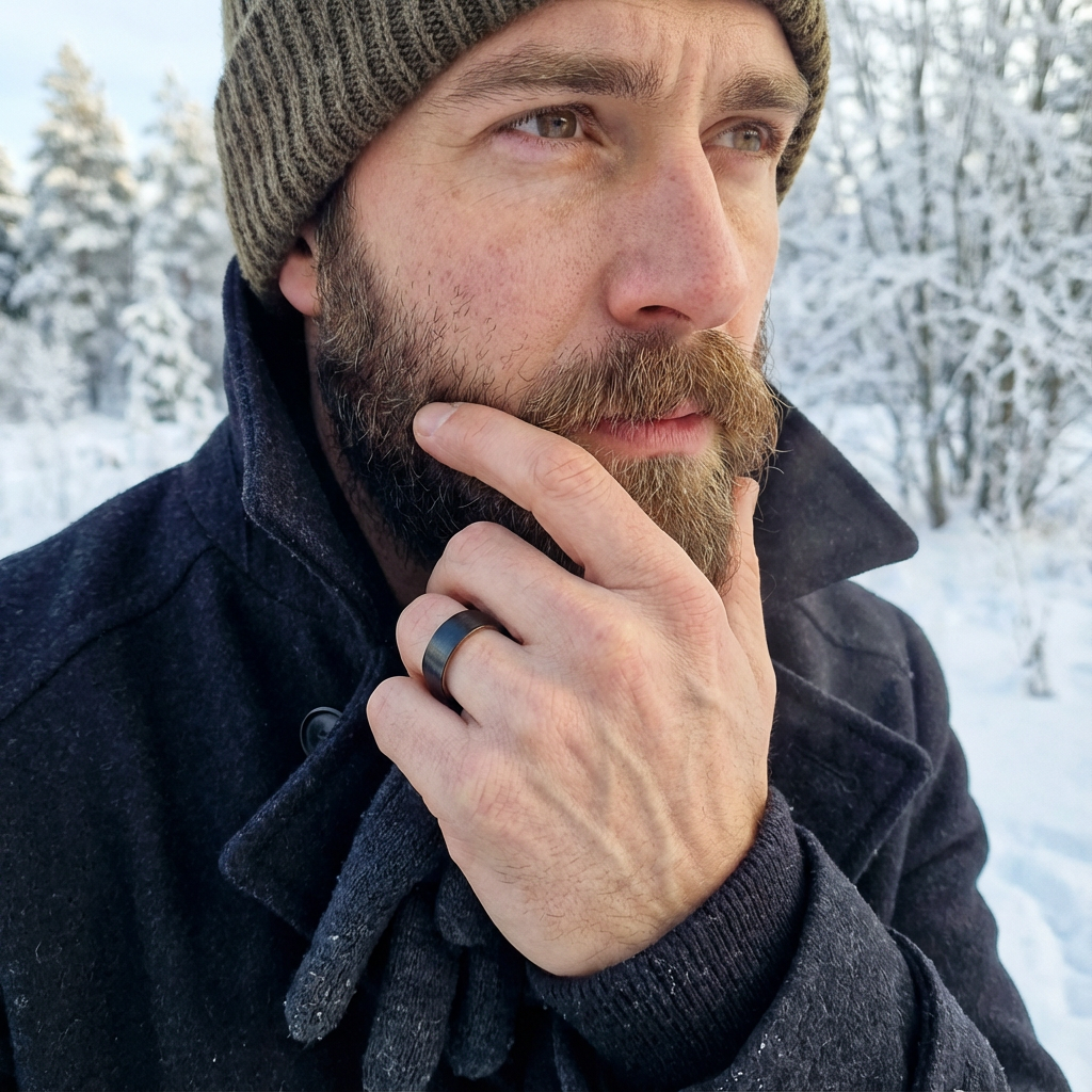 Aurin - Black Tungsten Ring with Rose Gold