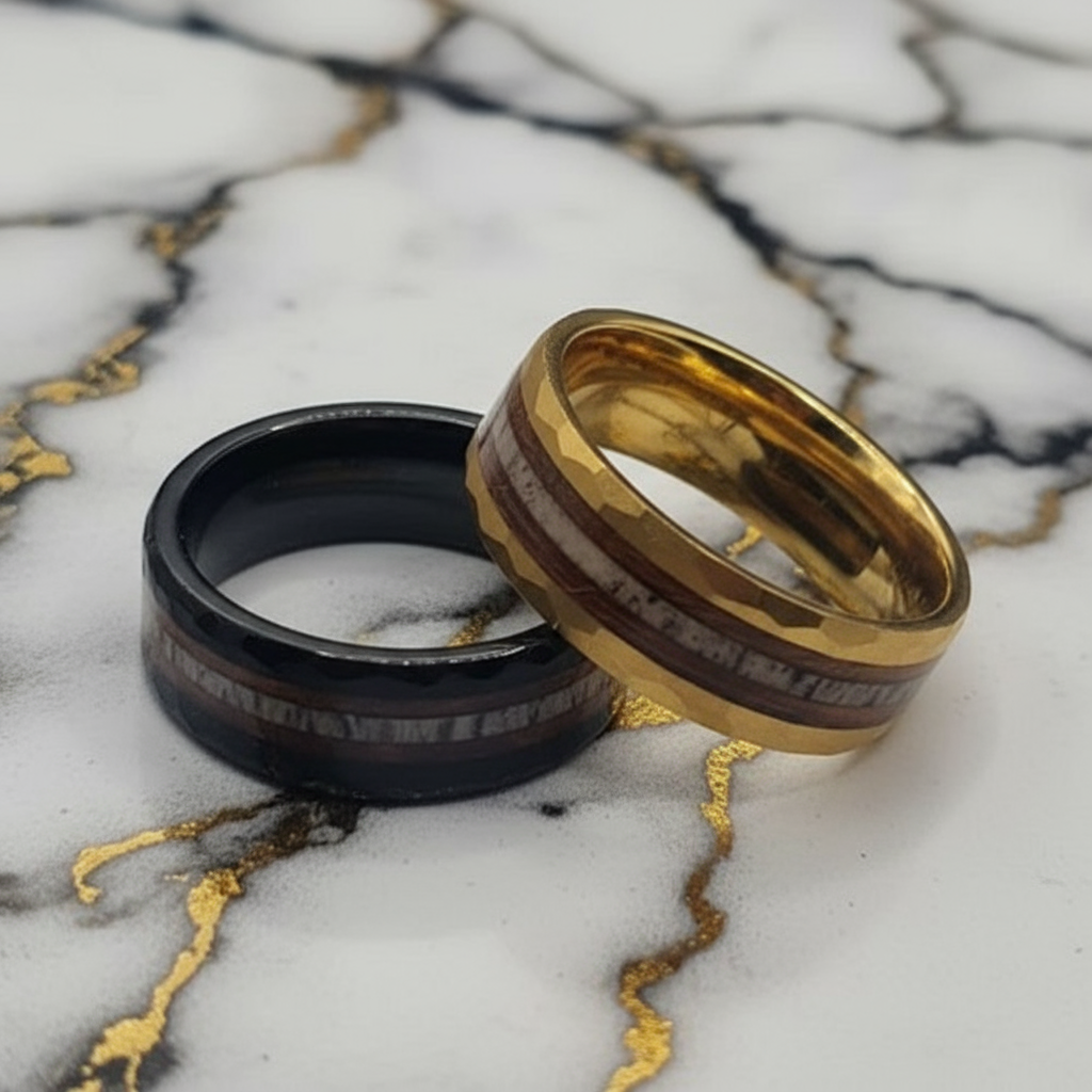 CERVUS Stacked Alternative Metal Ring for men - Antler Wood Inlay | Foundoria