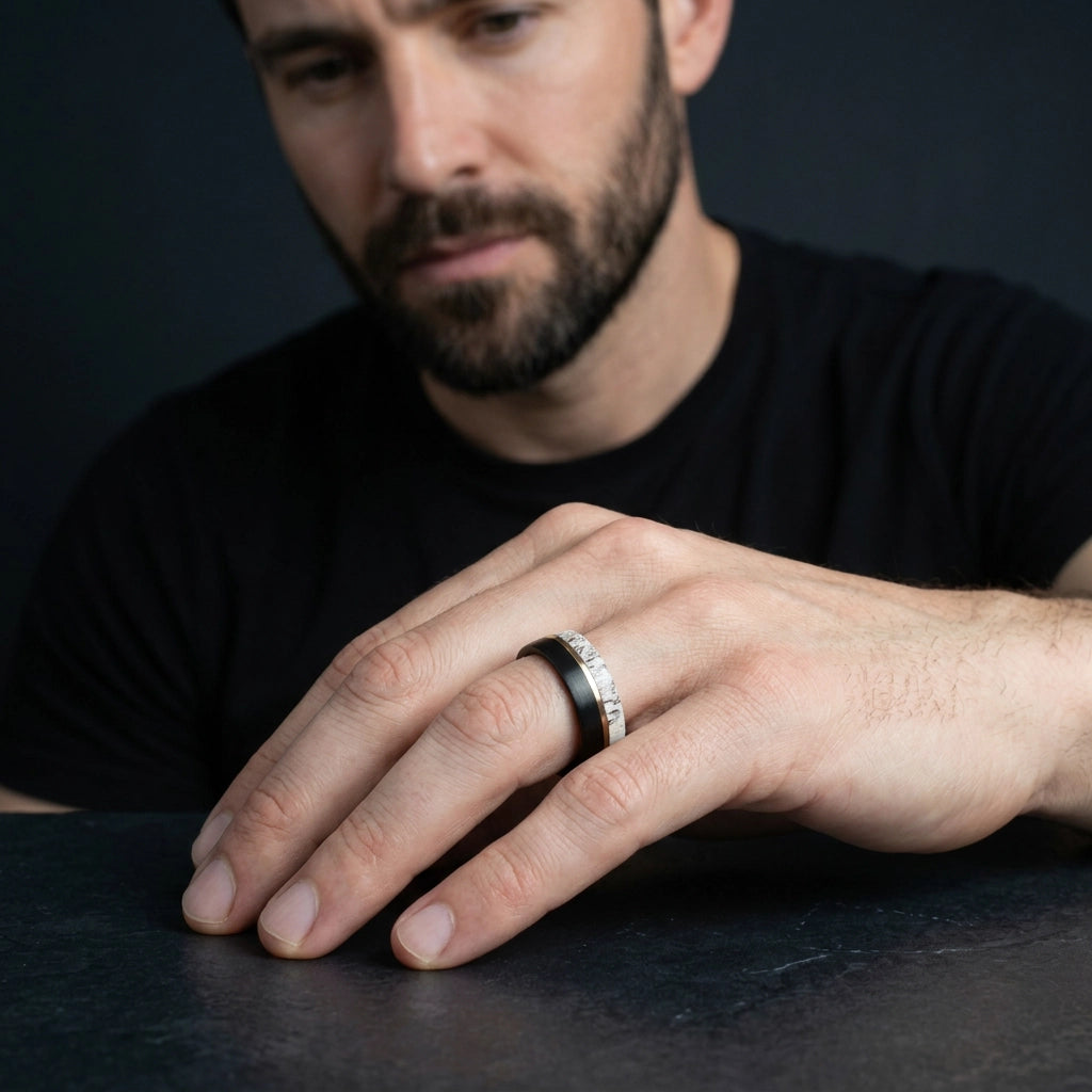 Antleris - Black Tungsten Ring with Wide Antler