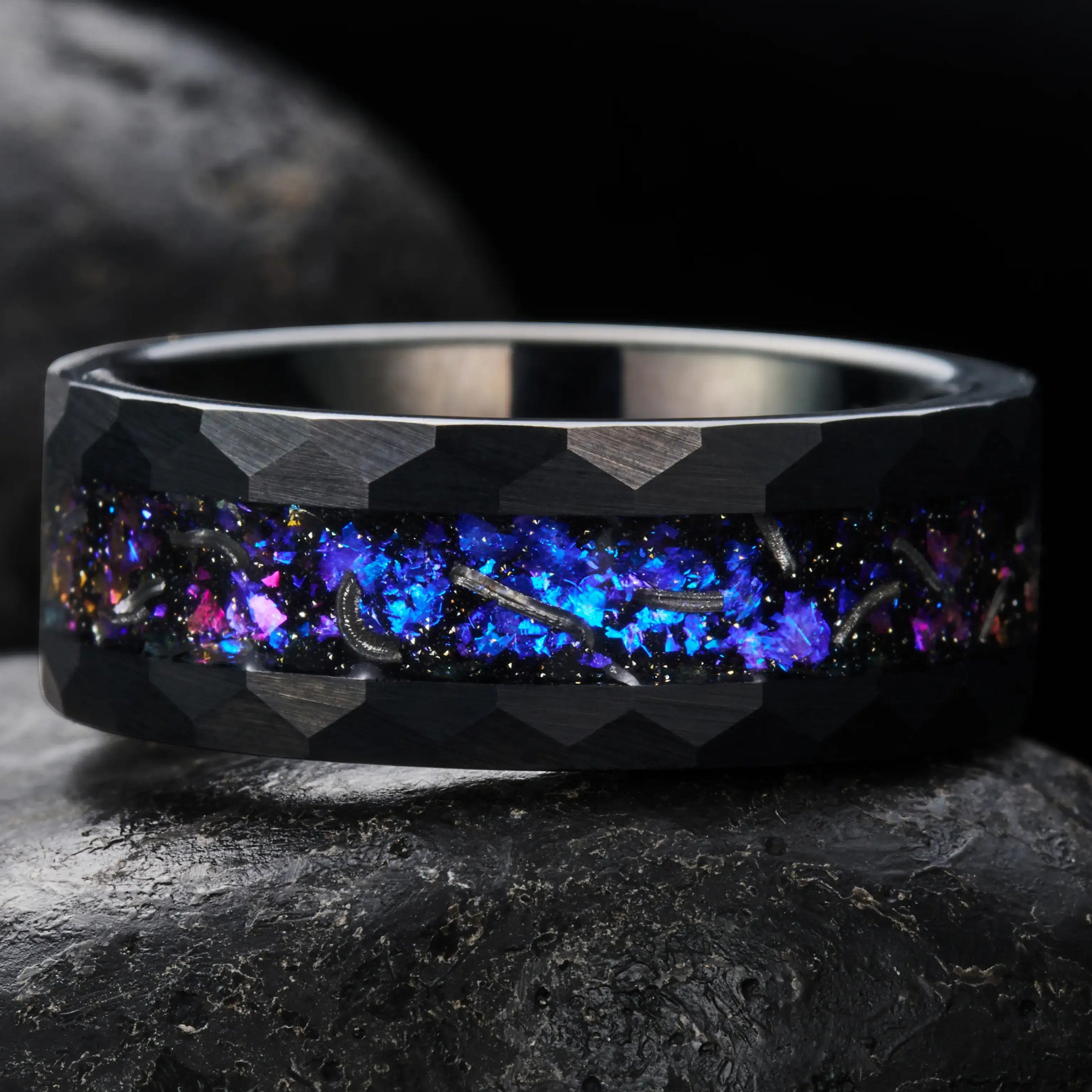 Cosmos - Tungsten Ring with Galaxy & Meteorite Inlay