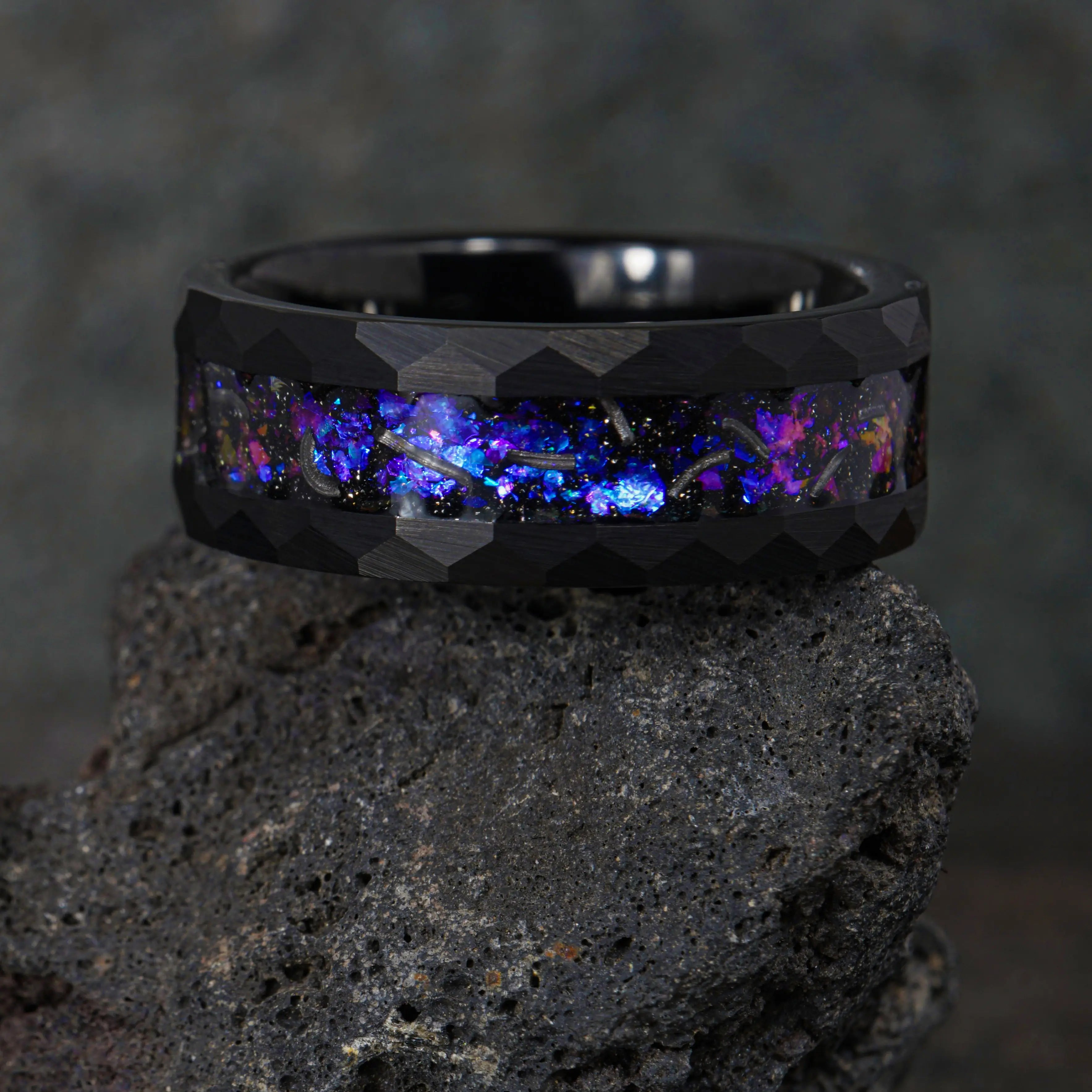 Cosmos - Tungsten Ring with Galaxy & Meteorite Inlay