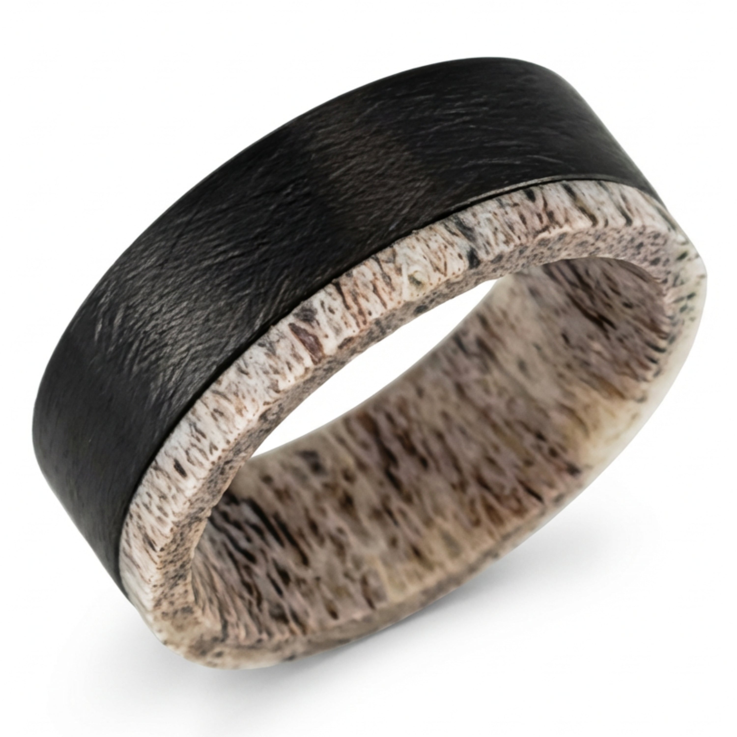 Crest - Deer Antler & Textured Titanium Ring