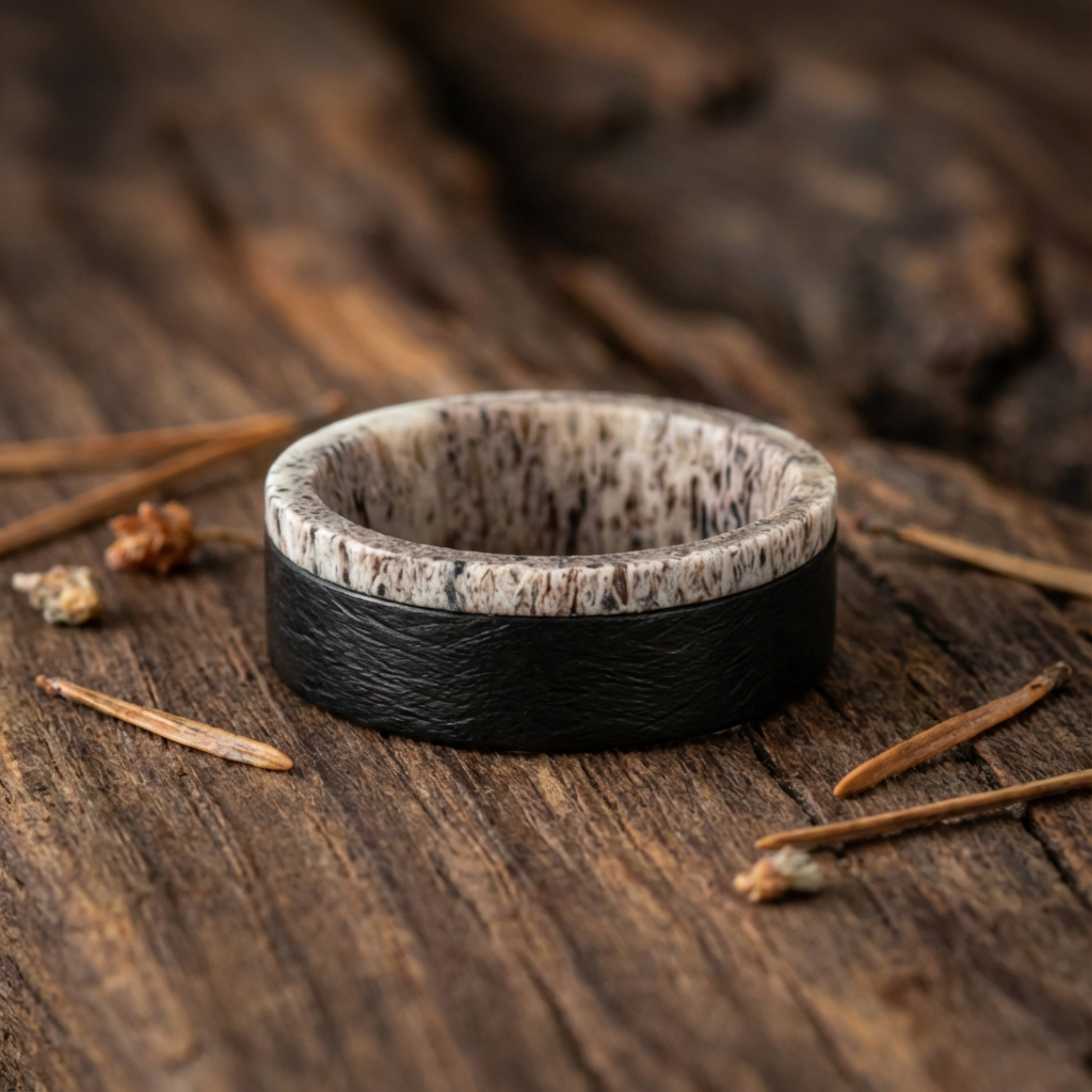 Crest - Deer Antler & Textured Titanium Ring