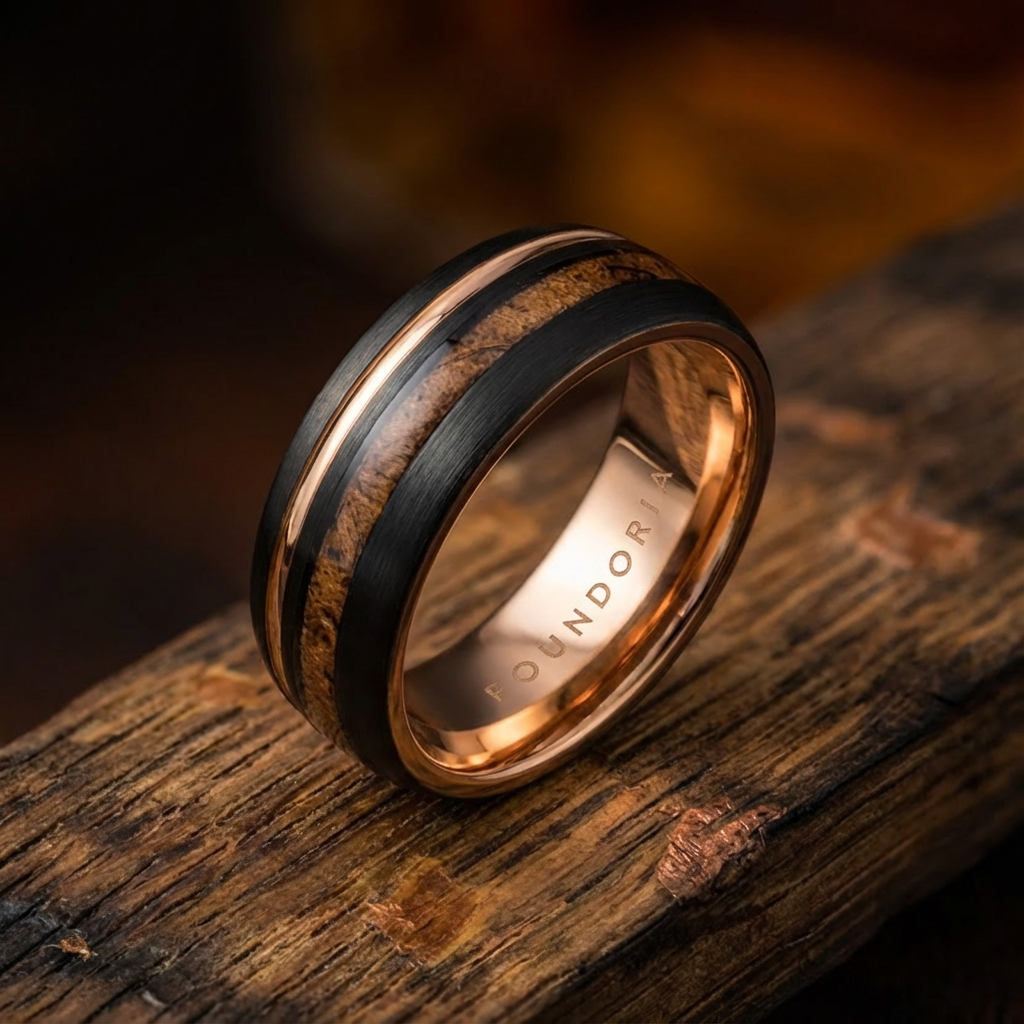 Ember - Black & Rose Gold Tungsten with Wood