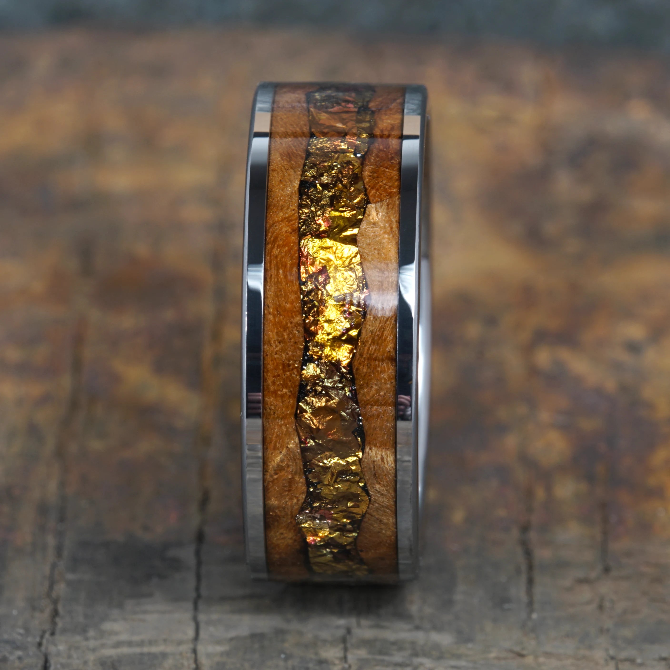 Echelon - Limited Edition Wood Tungsten Ring with Gold Tones