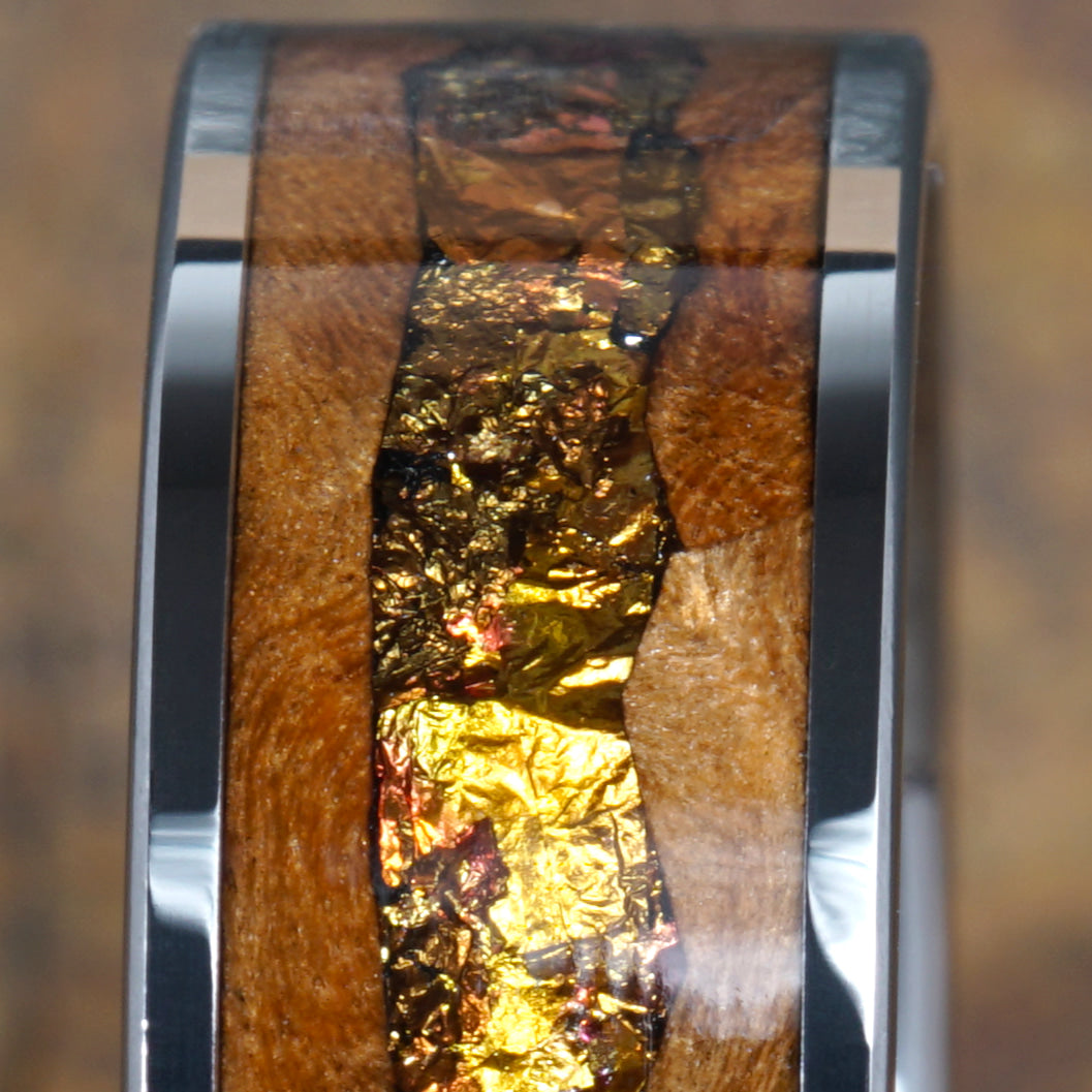Echelon - Limited Edition Wood Tungsten Ring with Gold Tones