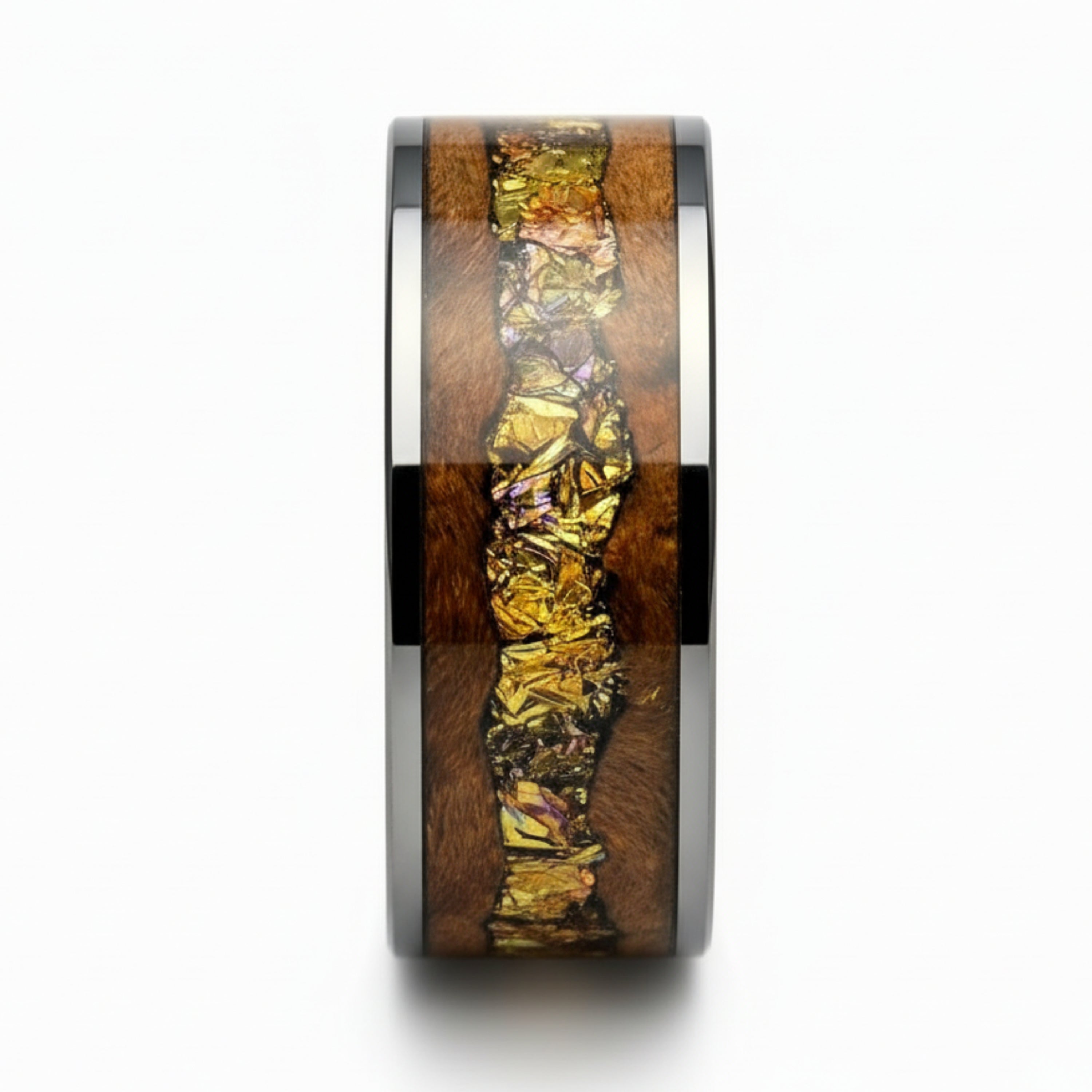 Echelon - Limited Edition Wood Tungsten Ring with Gold Tones