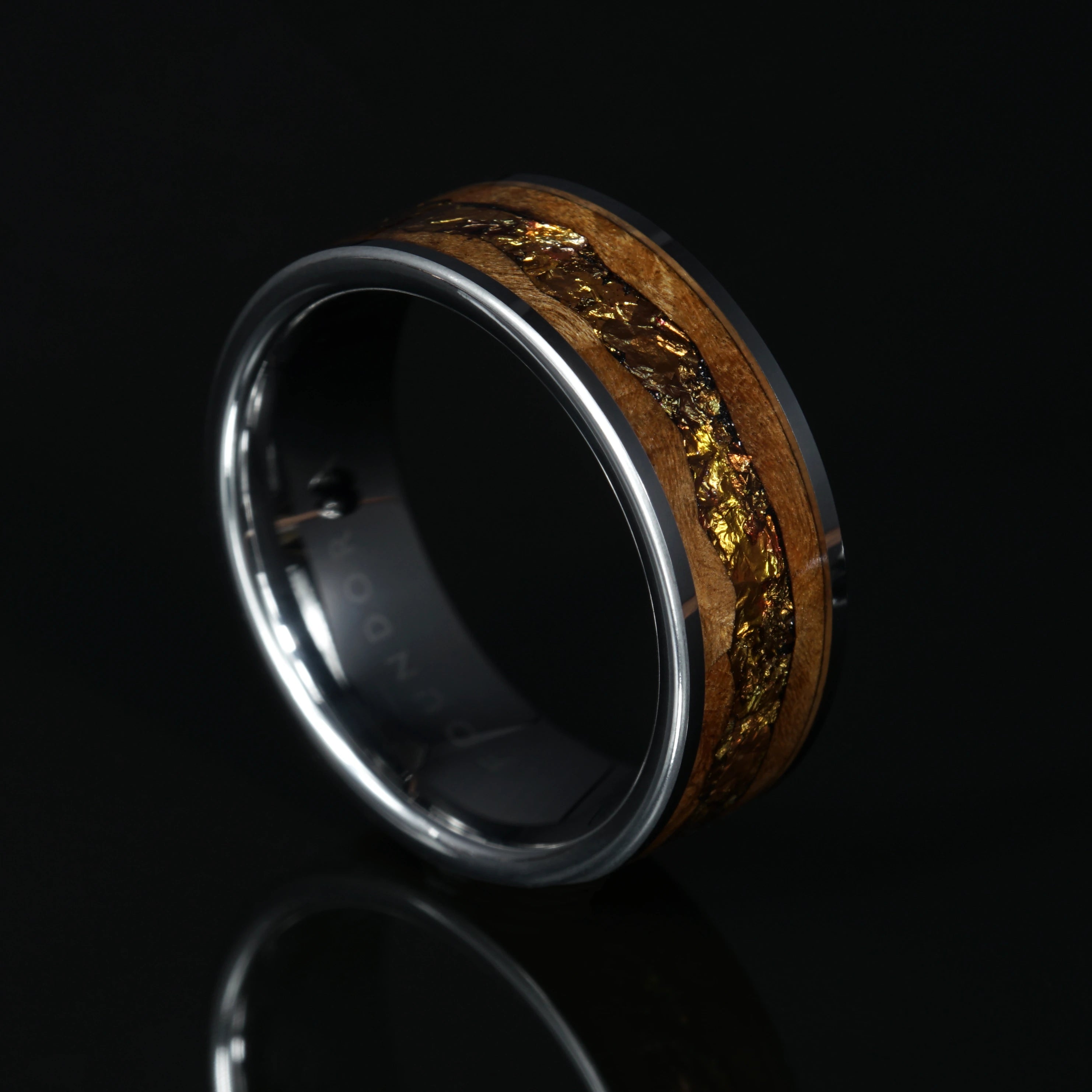 Echelon - Limited Edition Wood Tungsten Ring with Gold Tones