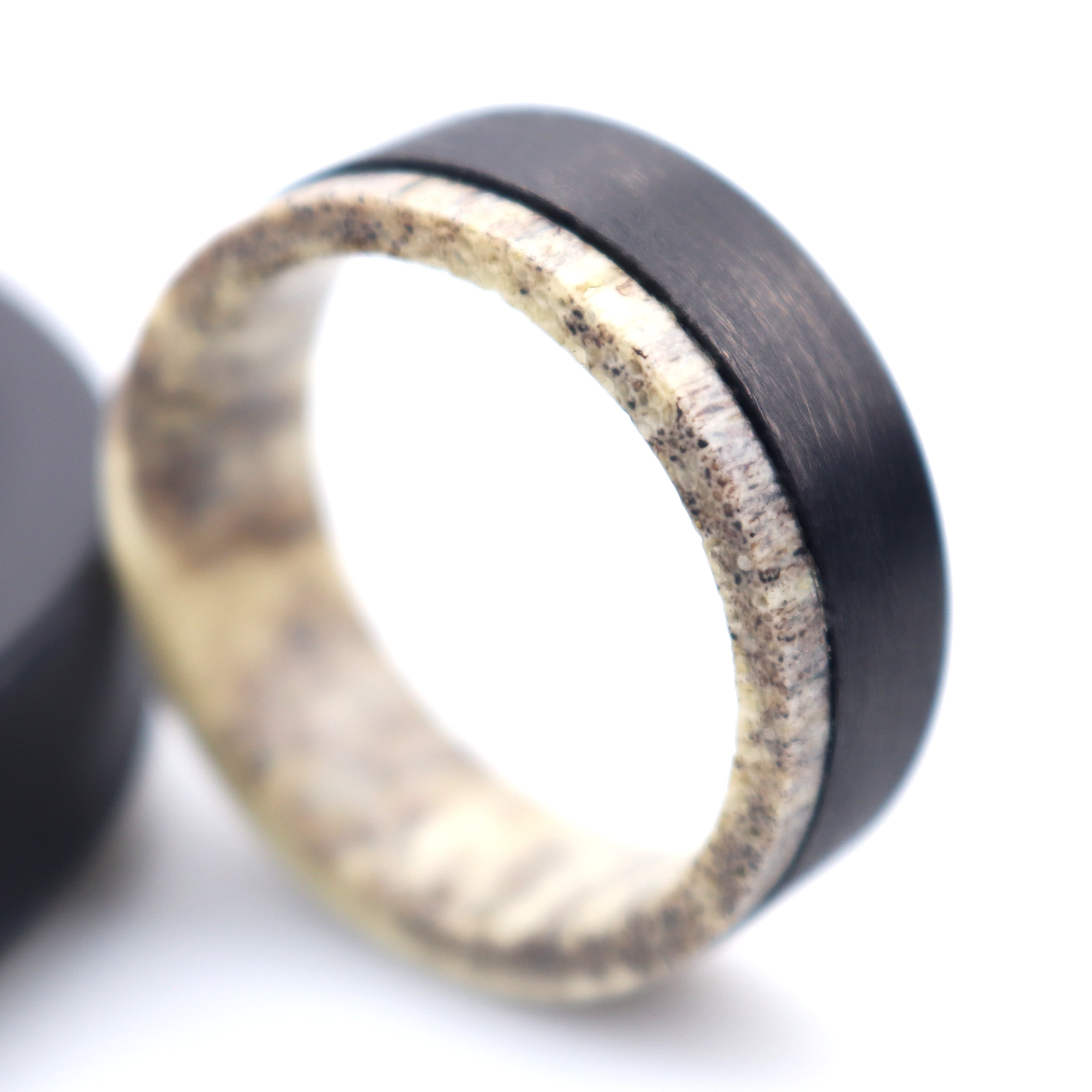 Modern men's ring | Antler Whiskey Barrel wood band
