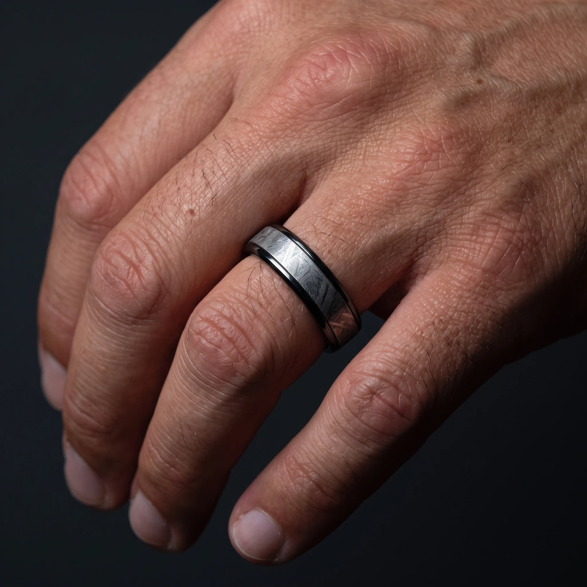 Erebus - 6mm Black Zirconium Ring with Meteorite Inlay