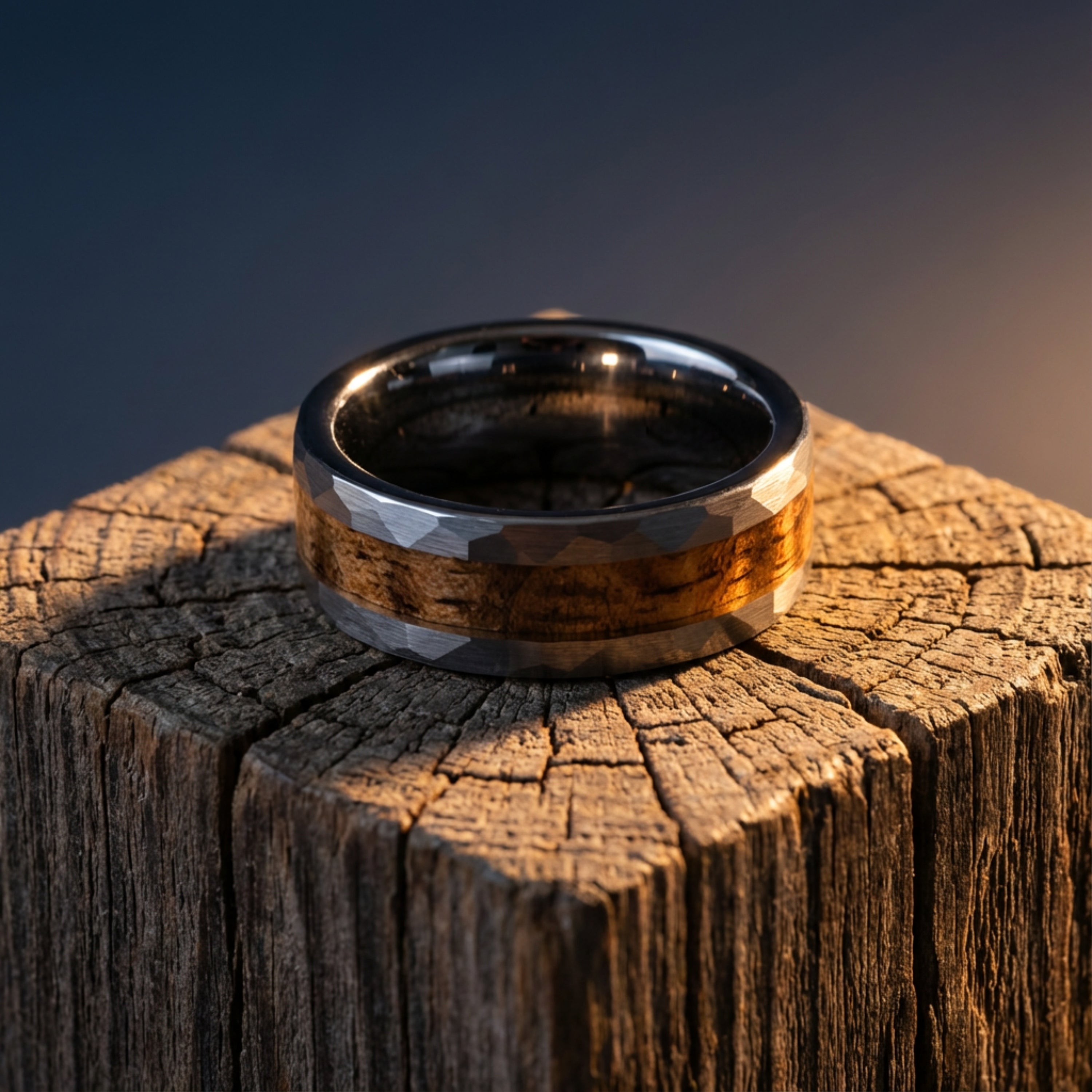 Forge - Hammered Tungsten with Wood - Main Product Image | Foundoria