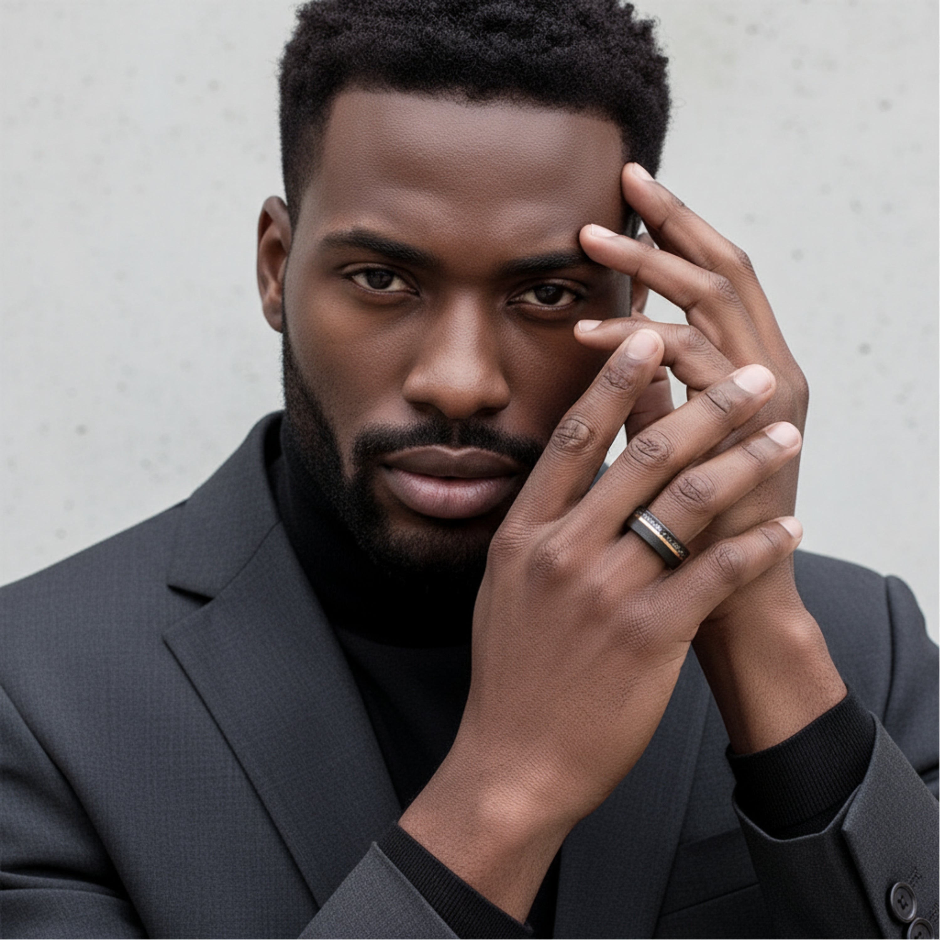 Lunaris - Tungsten Ring with Meteorite & Rose Gold