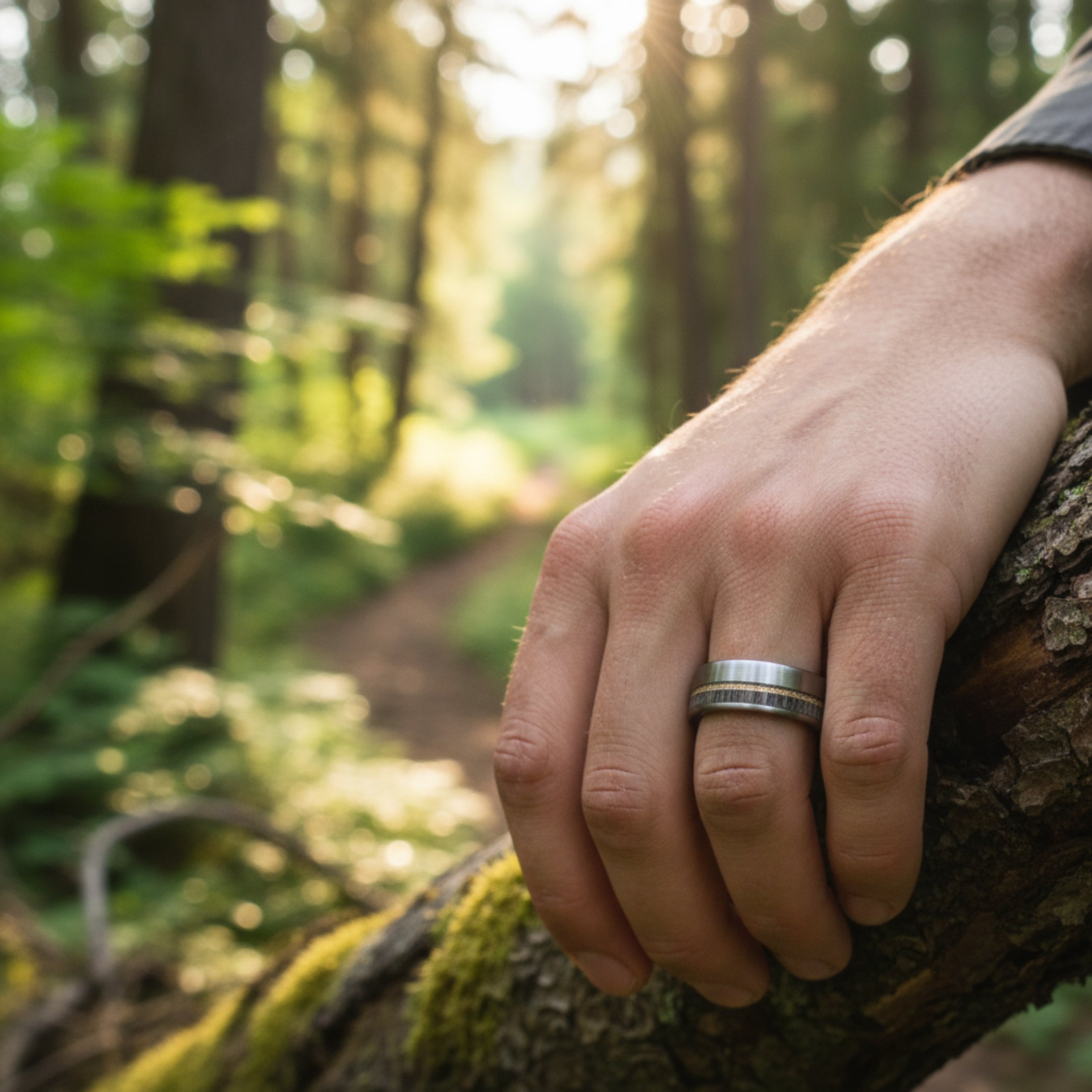 Haven - Deer Antler Tungsten Ring with Rose Gold