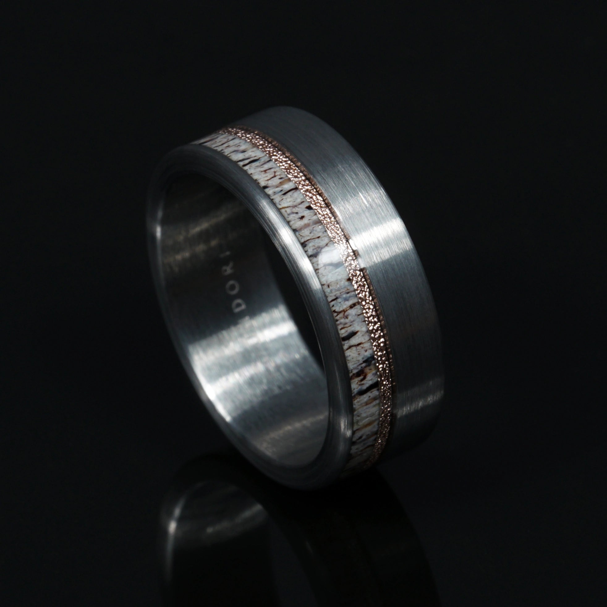 Haven - Deer Antler Tungsten Ring with Rose Gold
