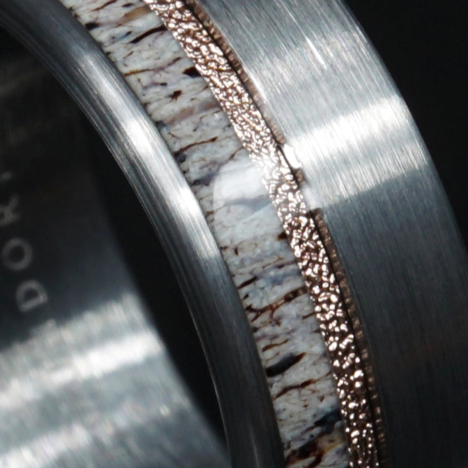 Haven - Deer Antler Tungsten Ring with Rose Gold