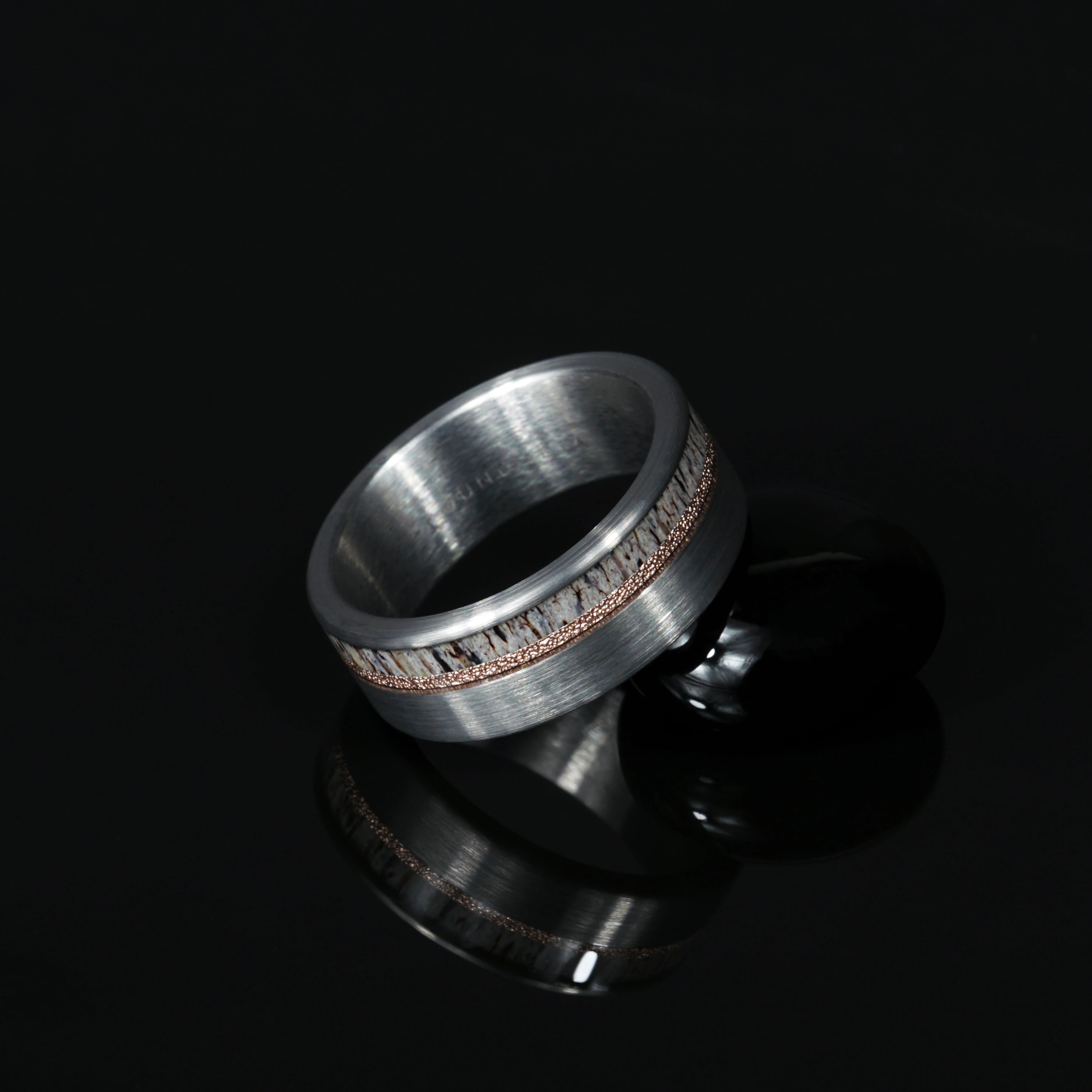 Haven - Deer Antler Tungsten Ring with Rose Gold