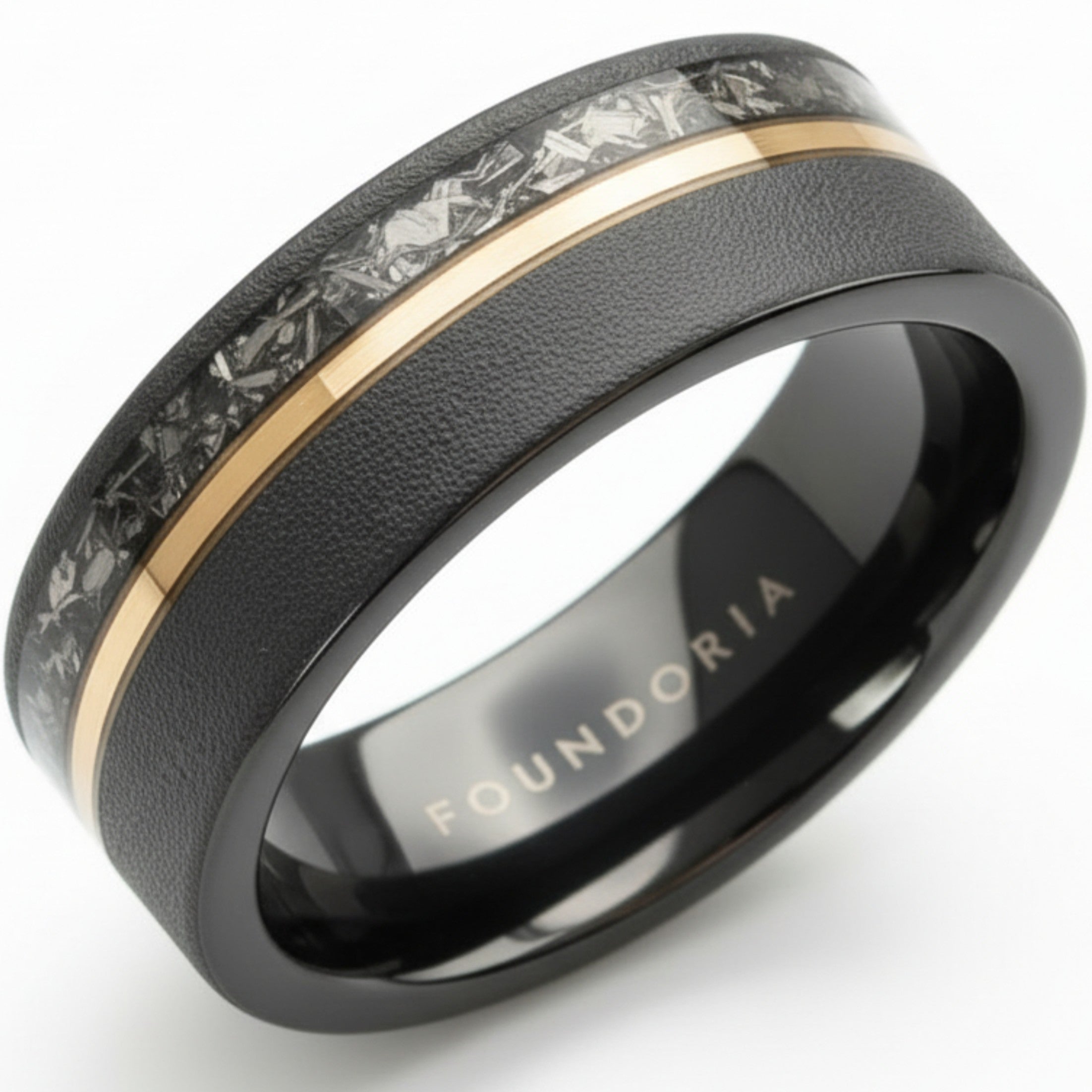 Lunaris - Tungsten Ring with Meteorite & Rose Gold