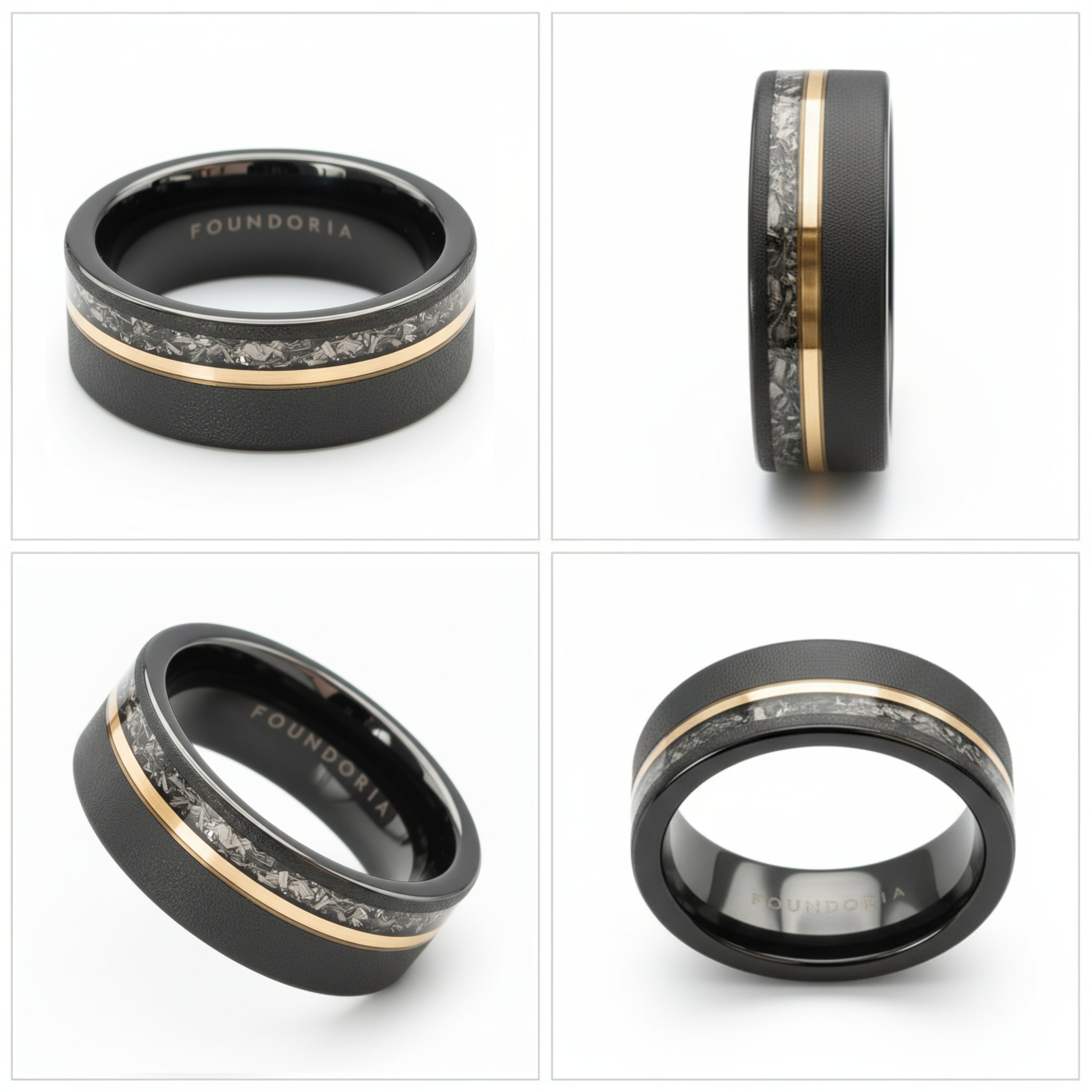 Lunaris - Tungsten Ring with Meteorite & Rose Gold