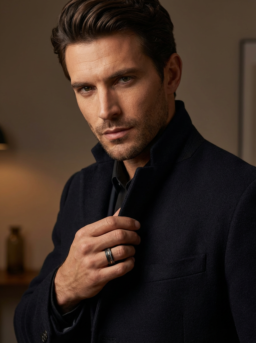 Lunaris - Tungsten Ring with Meteorite & Rose Gold