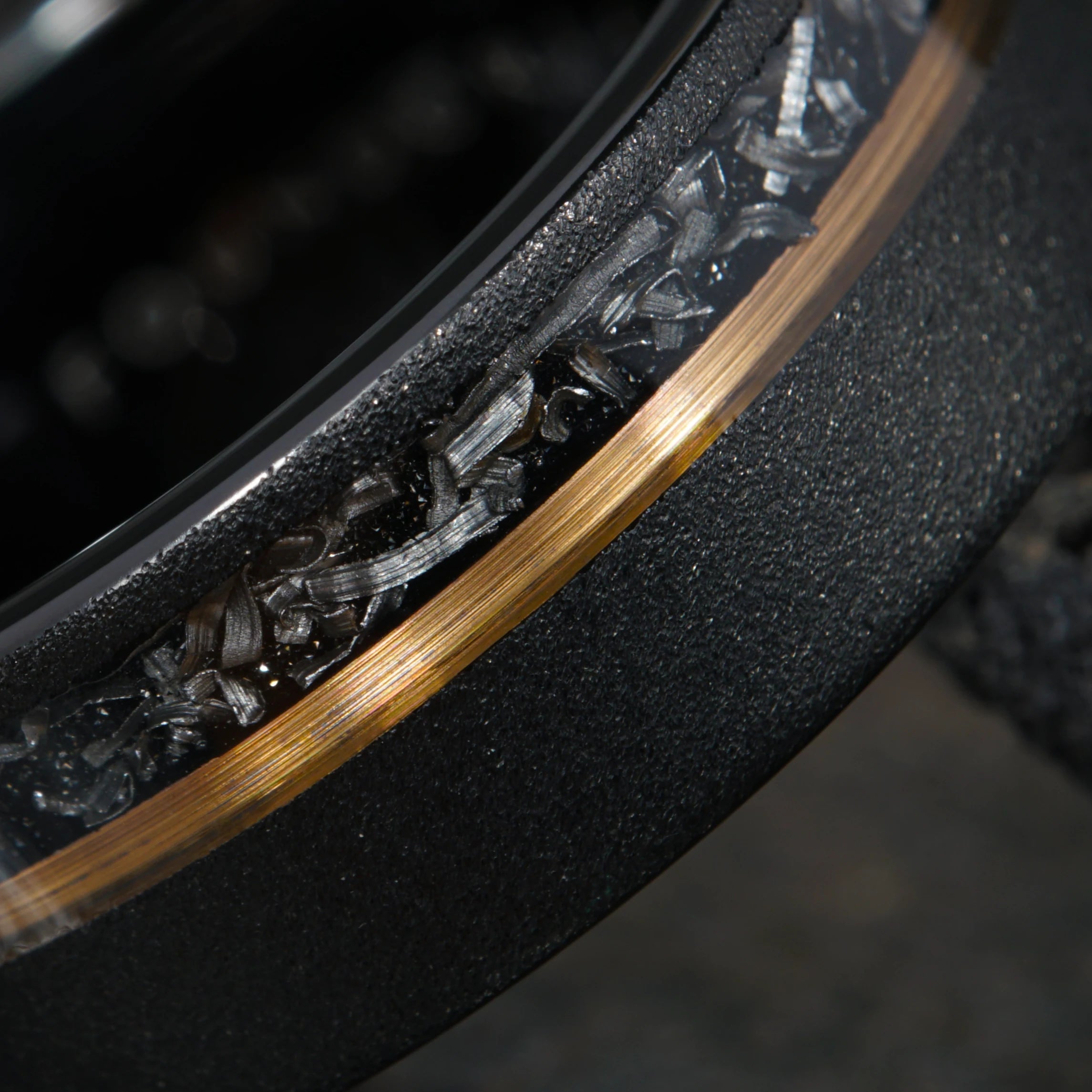 Lunaris - Tungsten Ring with Meteorite & Rose Gold