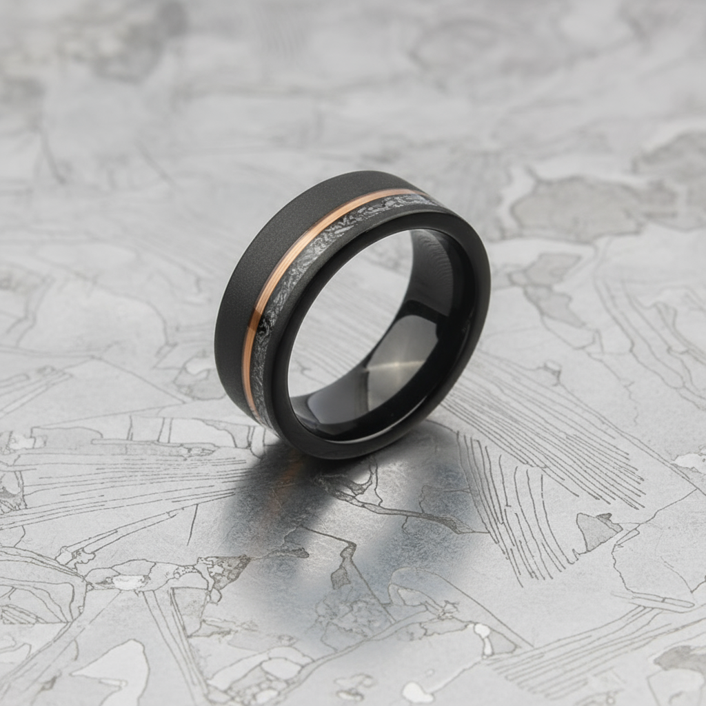 Modern men's ring | Alternative metal Meteorite Rose Gold 2