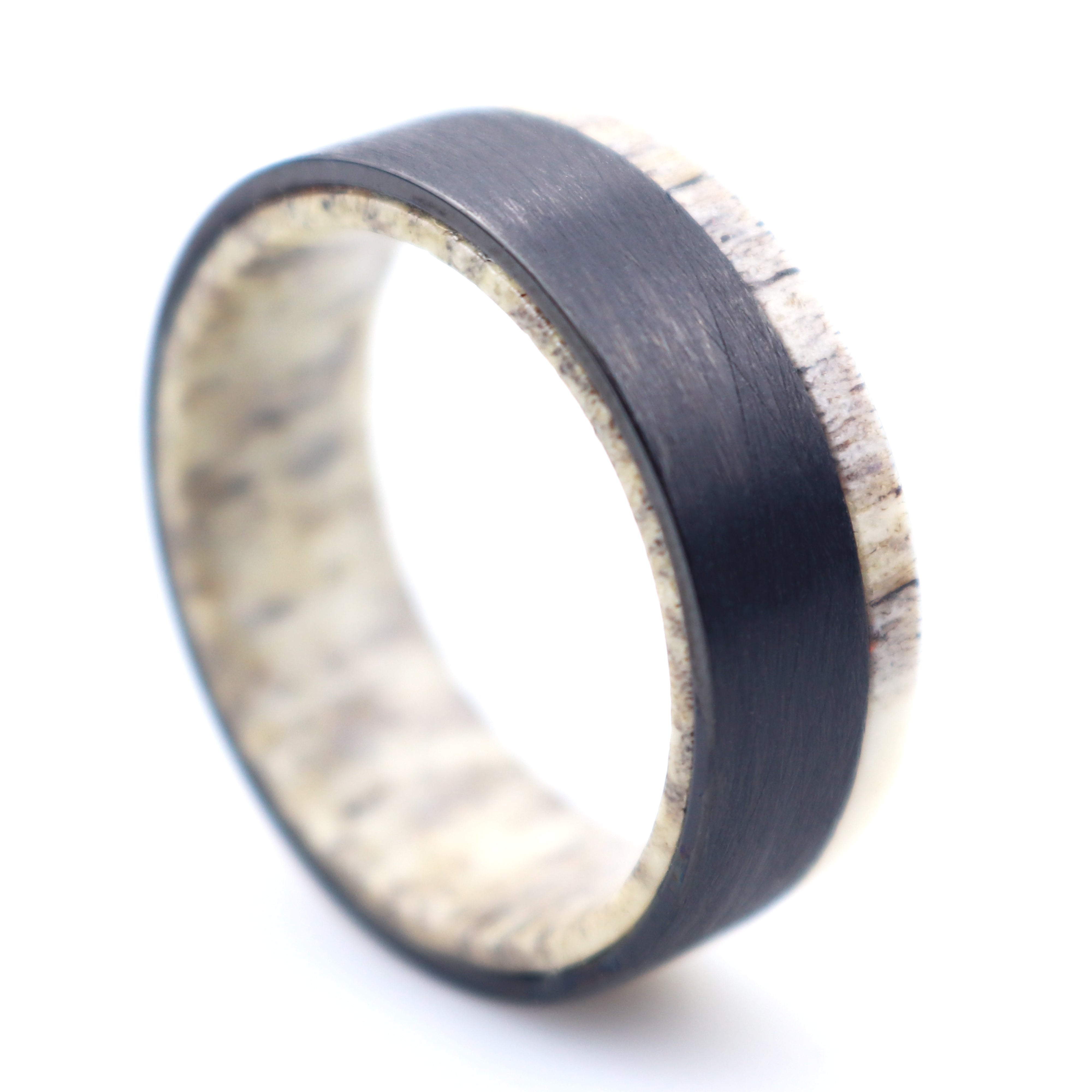 Modern men's ring | Antler Whiskey Barrel wood band