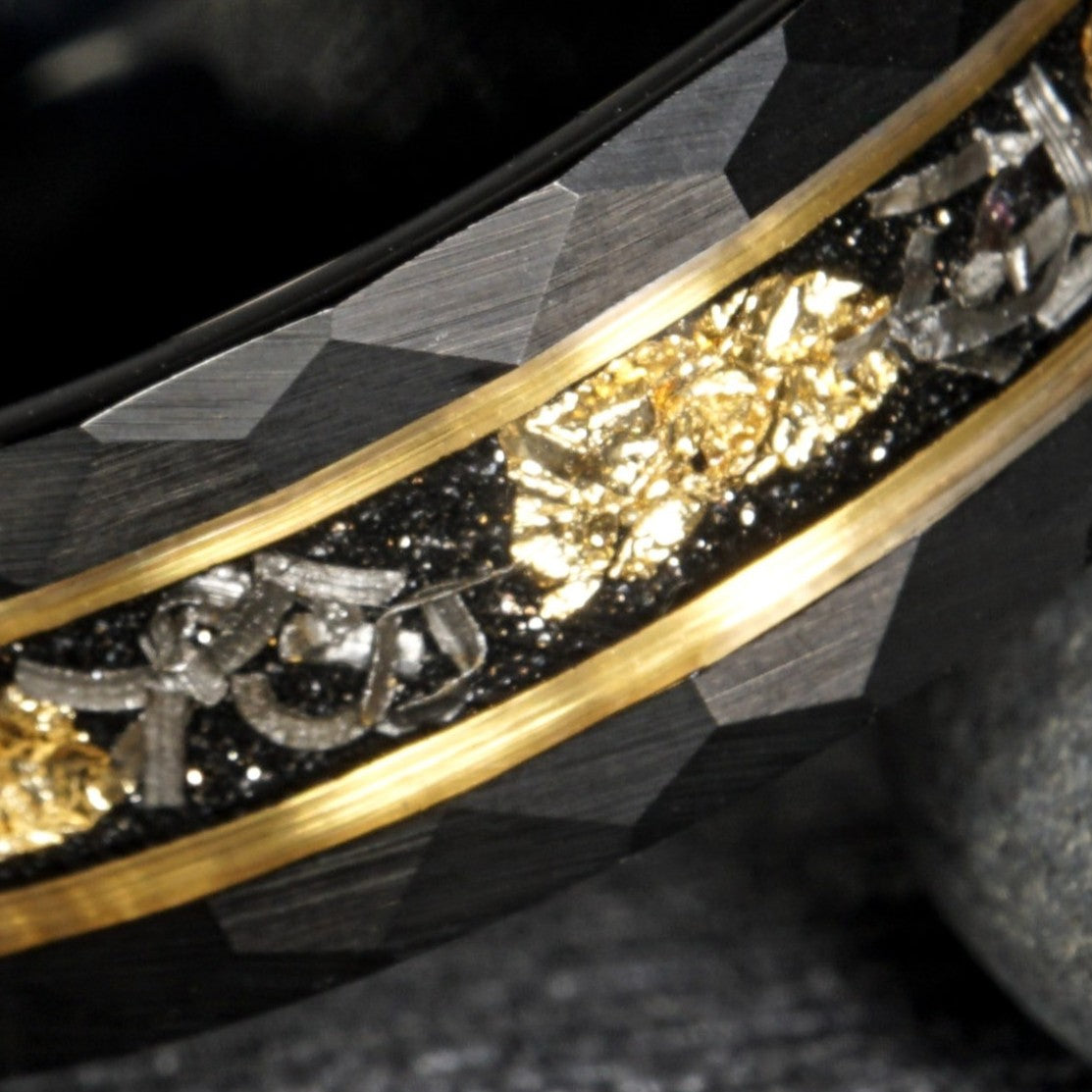 Nova - Black Tungsten Ring with Meteorite