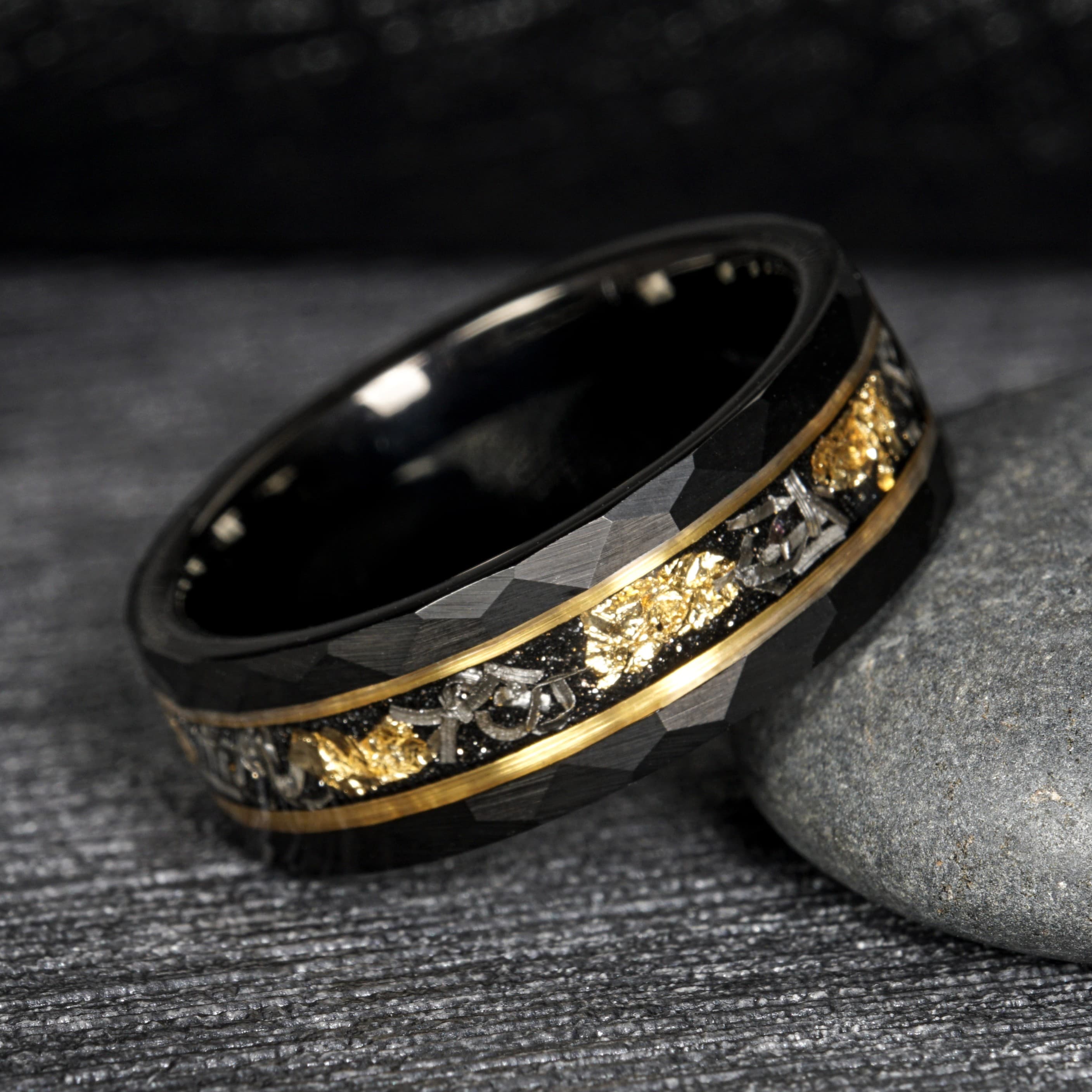 Nova - Black Tungsten Ring with Meteorite