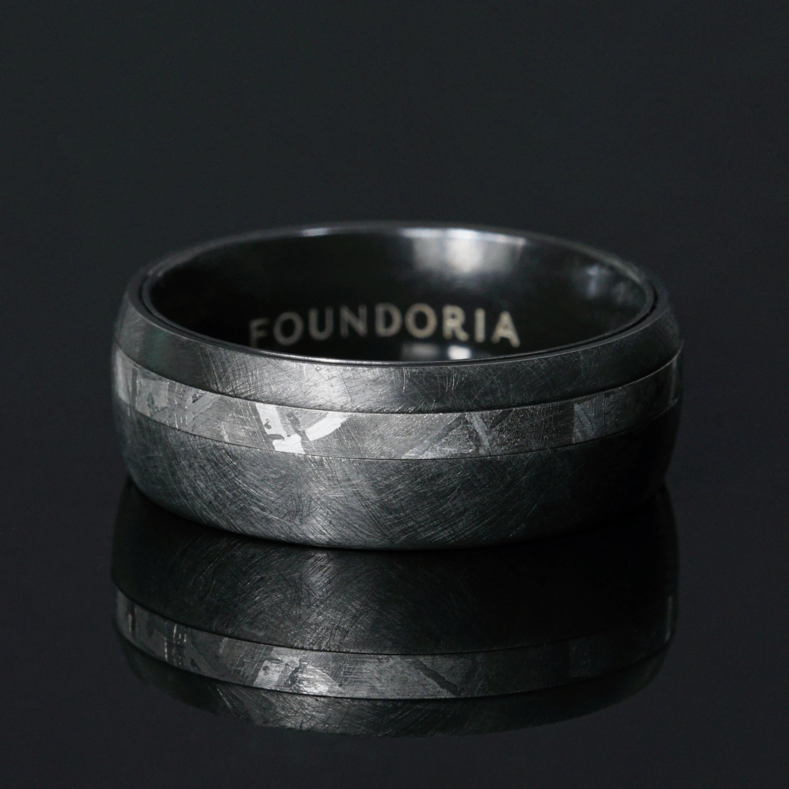 Nyx - Black Zirconium Ring with Offset Meteorite Line