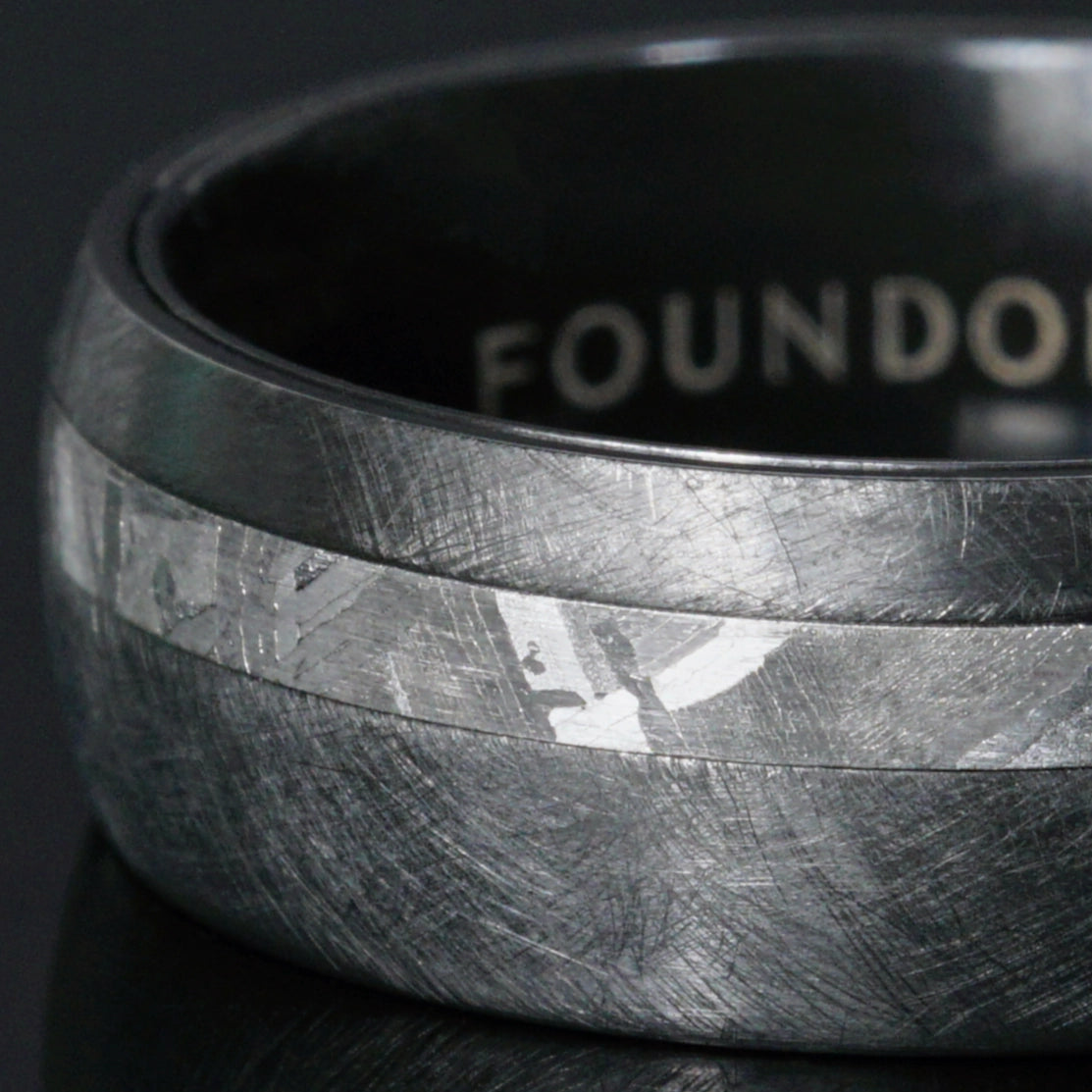 Nyx - Black Zirconium Ring with Offset Meteorite Line