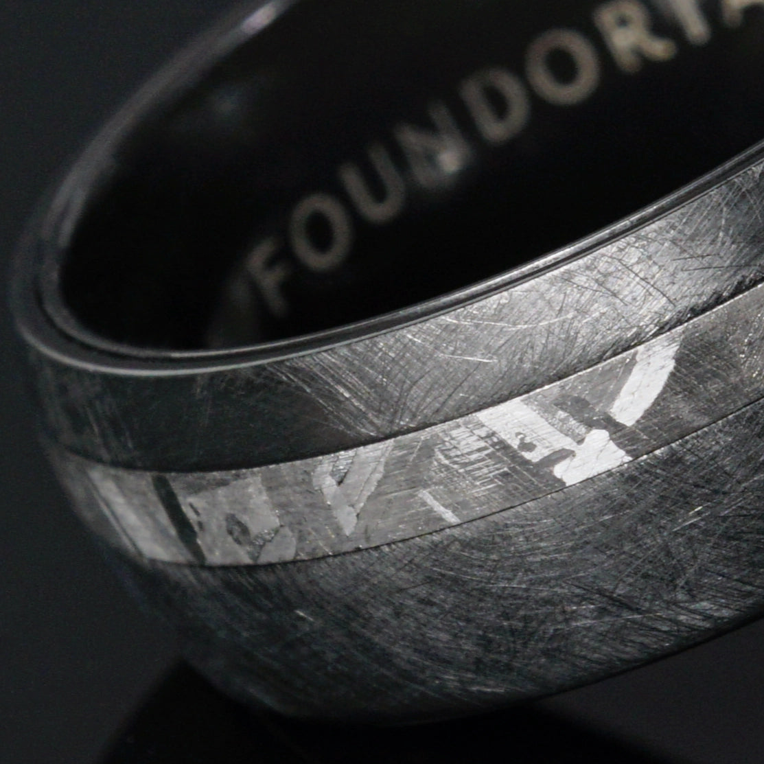 Nyx - Black Zirconium Ring with Offset Meteorite Line