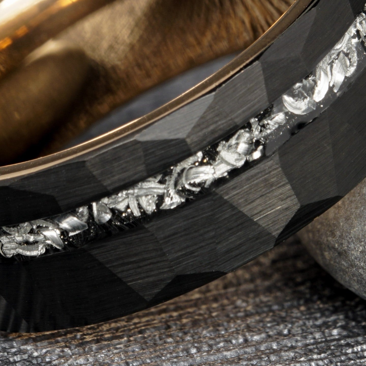 Orion - Black Tungsten Ring with Meteorite